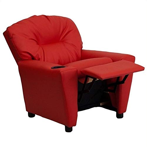 BOWERY HILL Kids Recliner Chair with Cup Holder - Soft Red Plush Fabric for Boys & Girls - Perfect for Movie Nights, Gaming & Relaxing in Bedroom or Playroom
