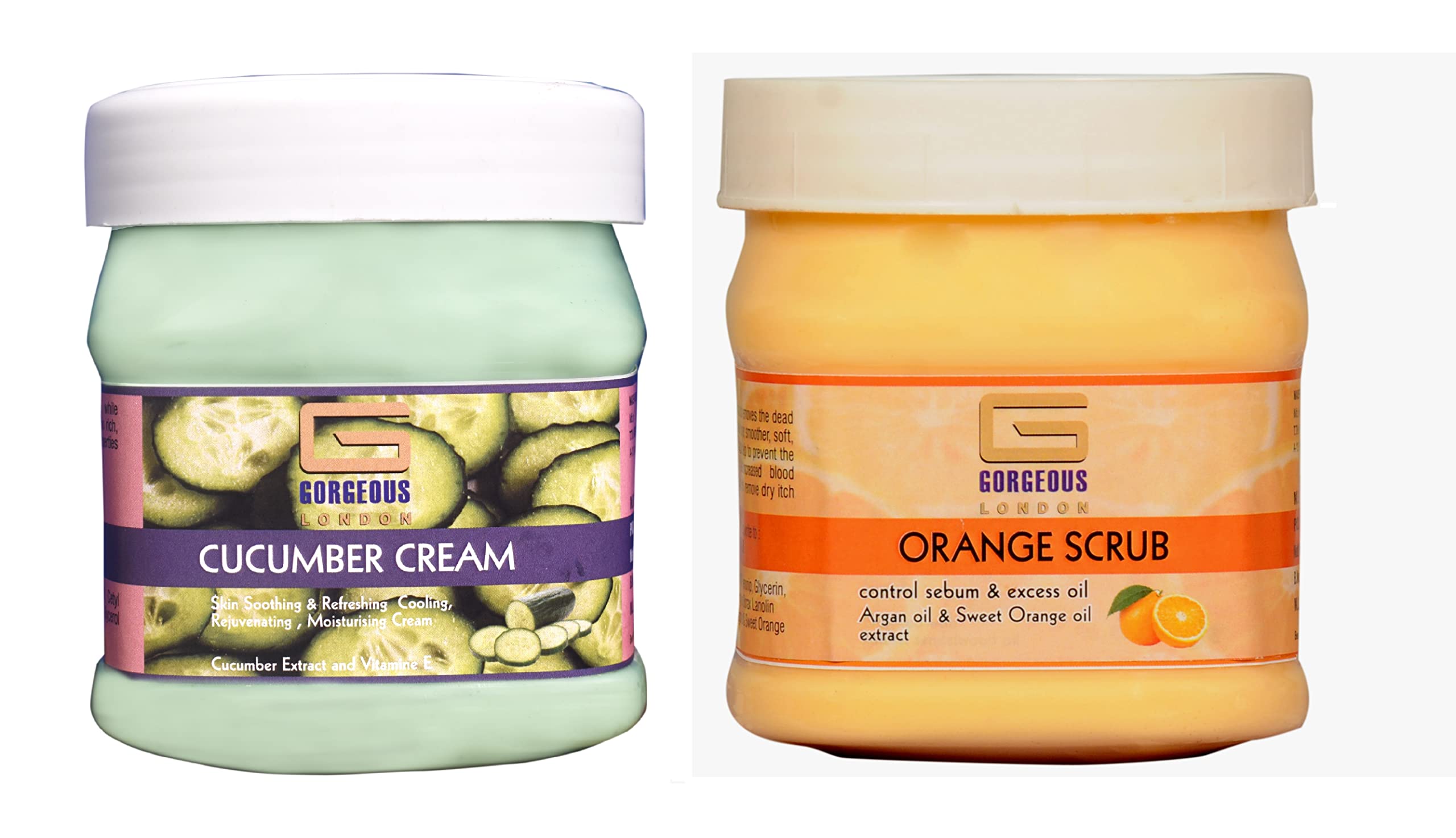 London Cucumber Cream & Orange Scrub Set - 2 Pack (450ml Each) | Hydrating Face & Body Skincare Duo for Dry Skin & Exfoliation