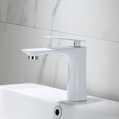 Premium Single Handle Bathroom Sink Faucet - White & Gold Mixer Tap with Hot/Cold Water Control - Solid Brass Construction - Modern Basin Faucet for Bathroom Vanity, Powder Room & Guest Bath - (Style 1 White)