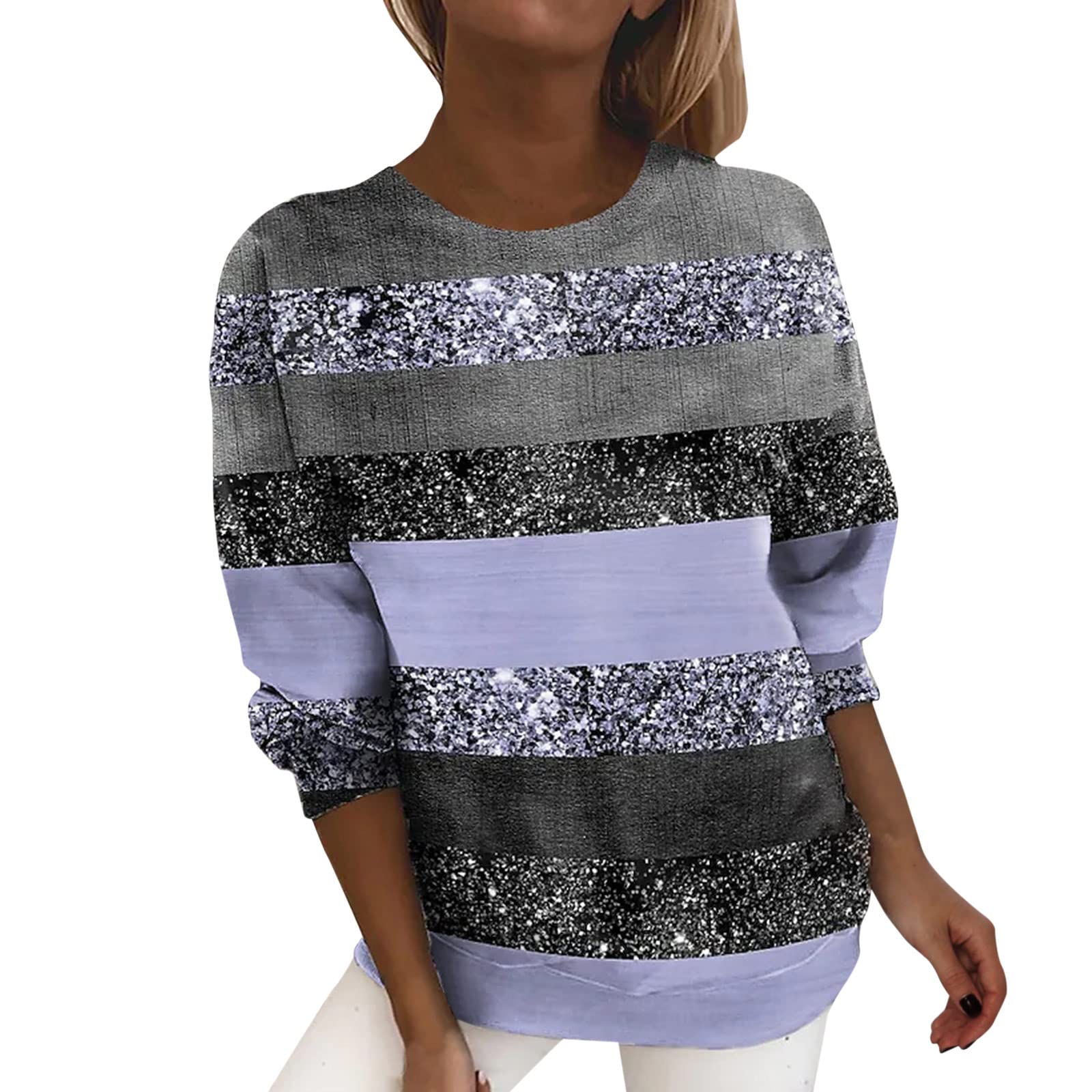 Women's Casual Pullover Round Neck Long Sleeve T-Shirt - Hollow Grain Print Fashion Top for Everyday Wear, Work & Outings