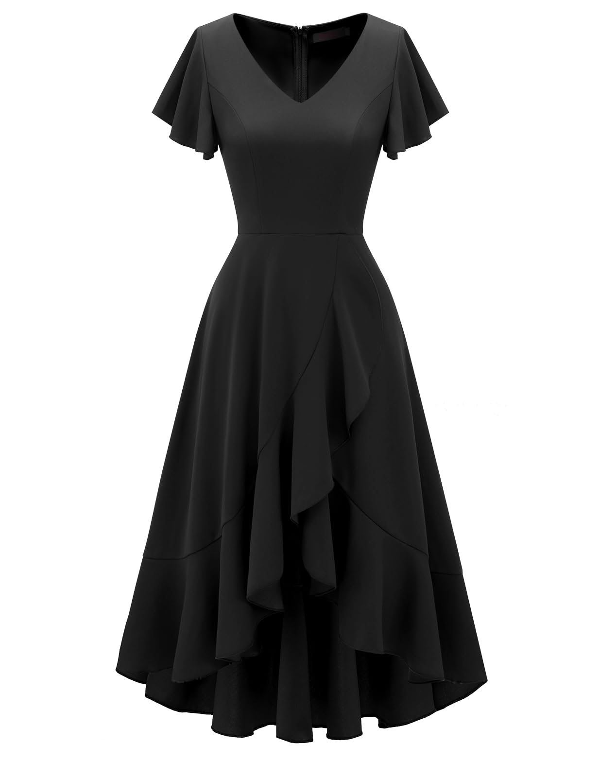DRESSTELLS Women's Cocktail Dresses 2025 | Formal Wedding Guest Dress with Ruffle Detail | V-Neck Vintage Evening Gown for Prom, Party & Special Occasions