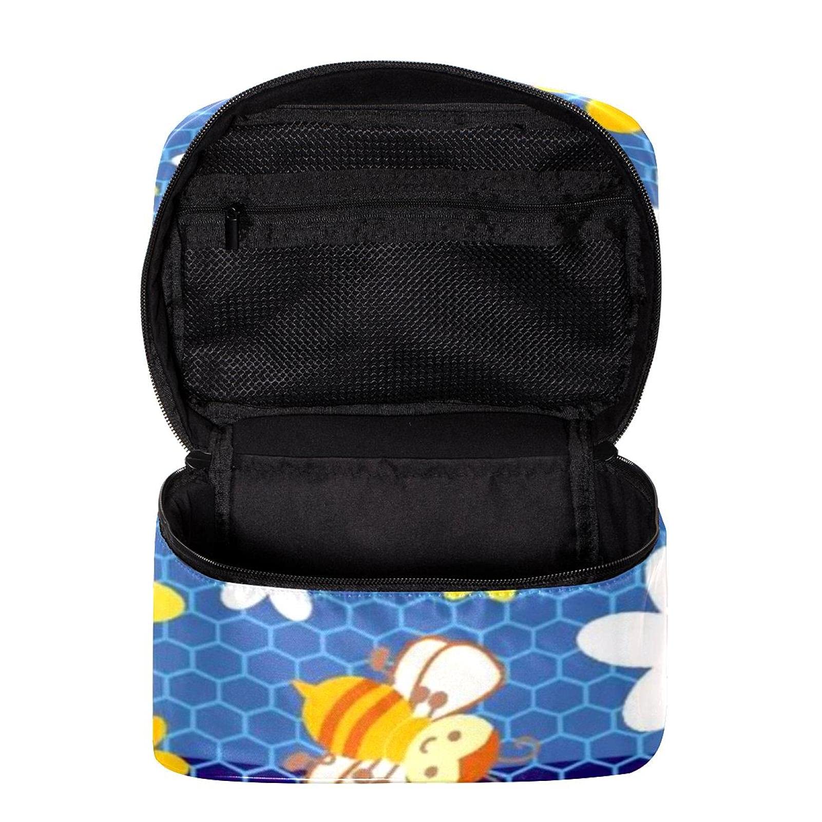 Cute Cartoon Bee Honeycomb Print Large Travel Makeup Bag - Waterproof Cosmetic Organizer with Zipper for Women & Girls | Perfect for Toiletries, Travel Essentials & Daily Beauty Storage