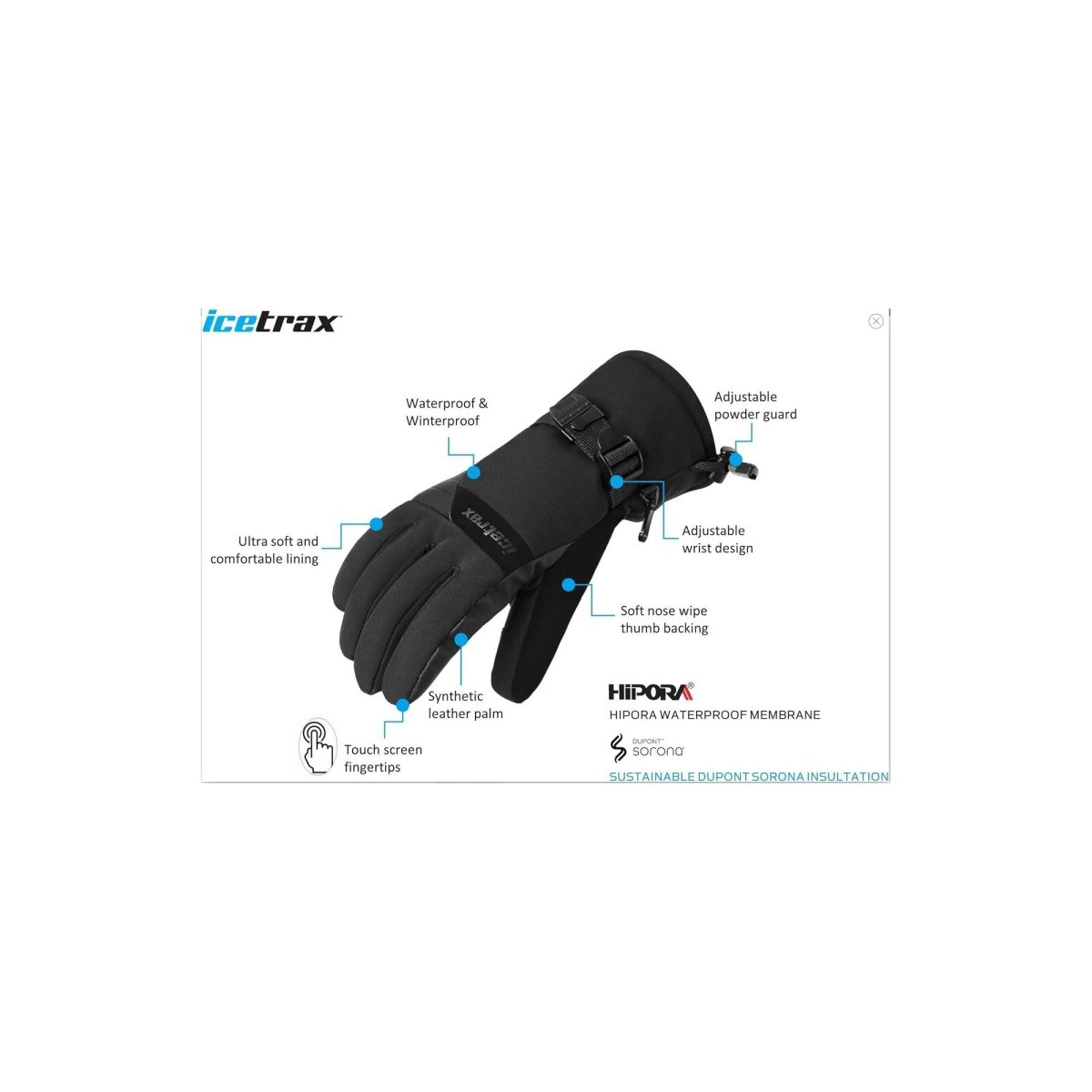 Icetrax Unisex Winter Gloves - Touchscreen Compatible, Waterproof & Windproof for Skiing, Snowboarding & Outdoor Activities