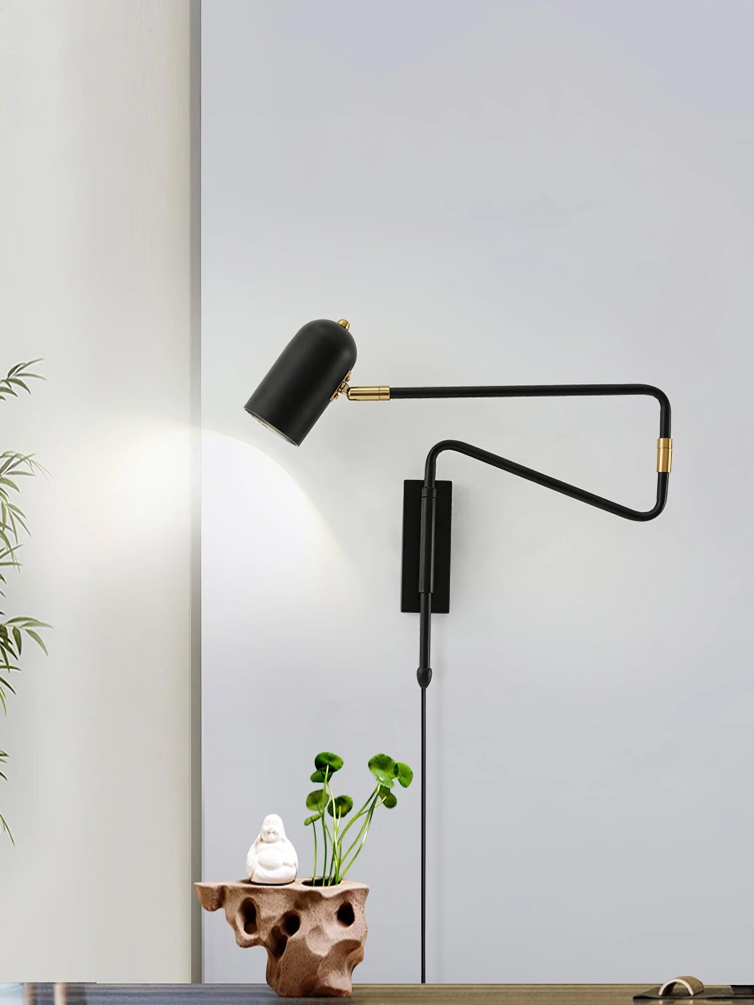 Adjustable Arm Plug In Wall Lamp - Dimmable Swing Arm Desk Light for Reading, Office, Bedroom, and Nightstand Use