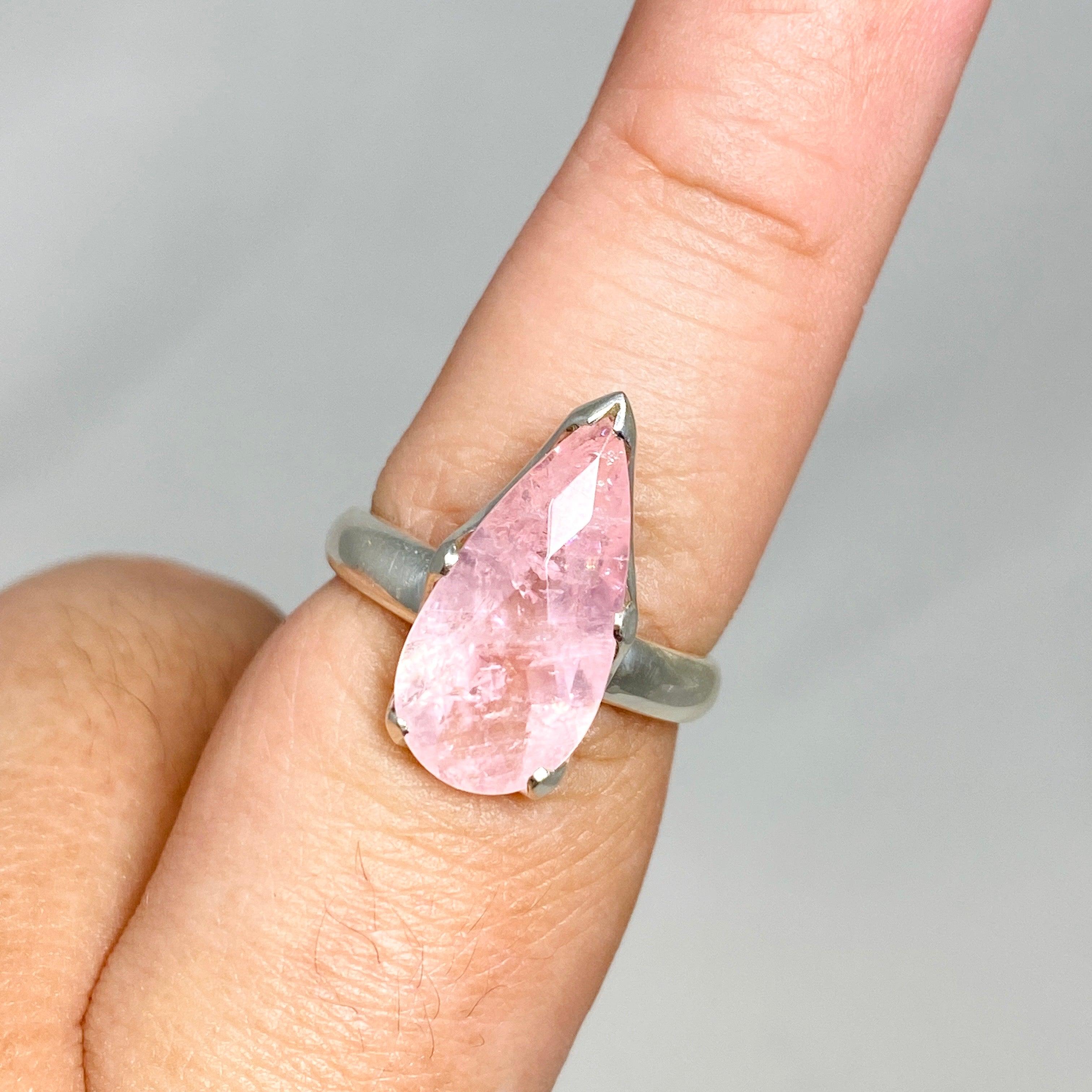 Morganite Faceted Teardrop Ring - Size 9 - Rose Gold Plated Jewelry - Elegant Engagement, Wedding, Anniversary Gift for Her - Perfect for Romantic Occasions & Special Celebrations