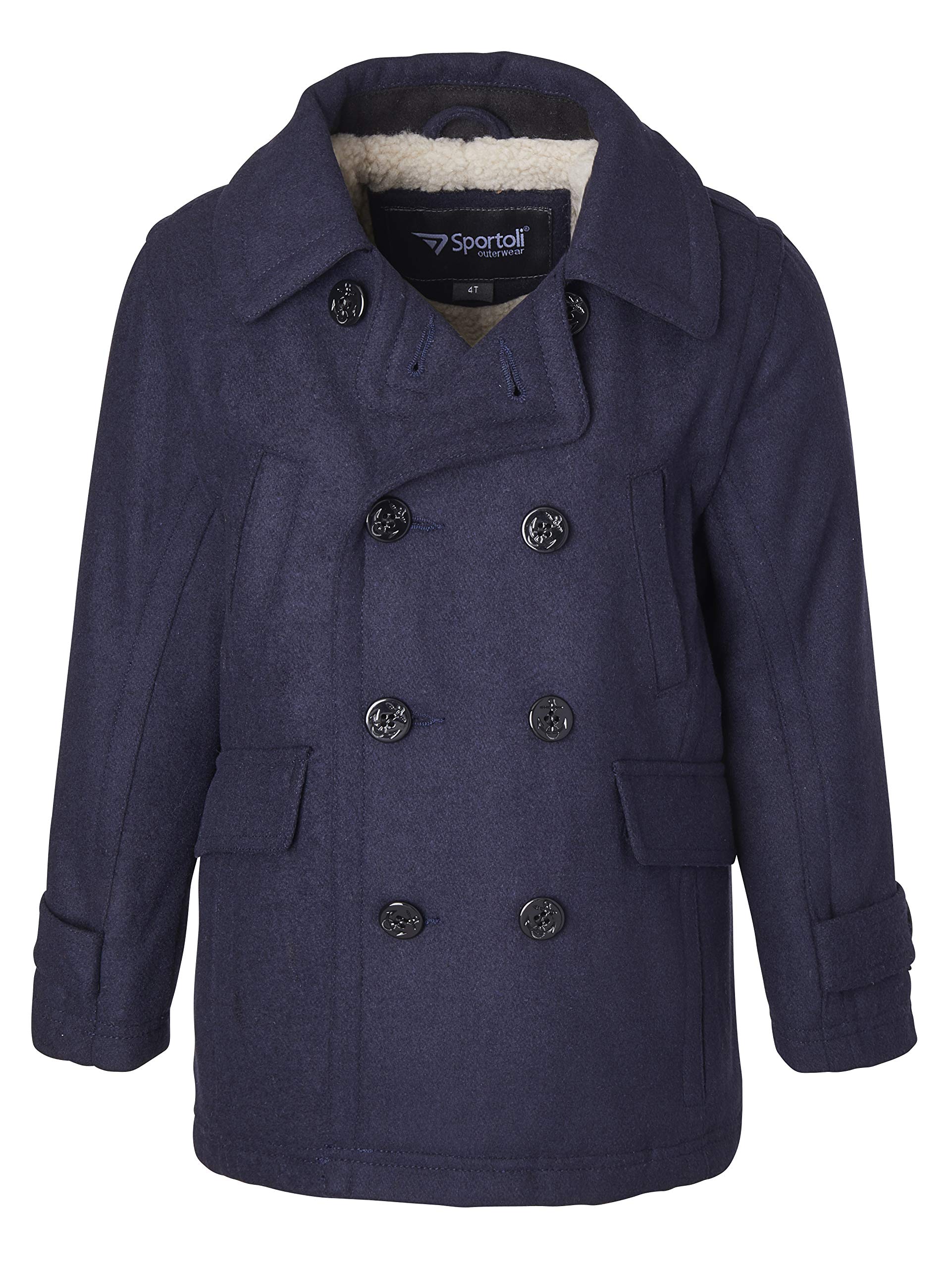 Sportoli Boys Classic Wool Blend Sherpa Winter Pea Coat Jacket - Warm & Stylish Outerwear for School, Holidays & Winter Adventures