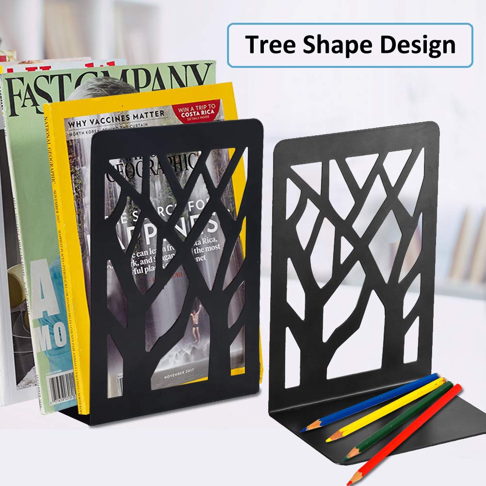 Heavy Duty Black Metal Bookends for Shelves - 5 Pair Decorative Book Stoppers & Supports for Home, Office, Library - Perfect for Organizing Heavy Books, Textbooks, and Decorative Displays