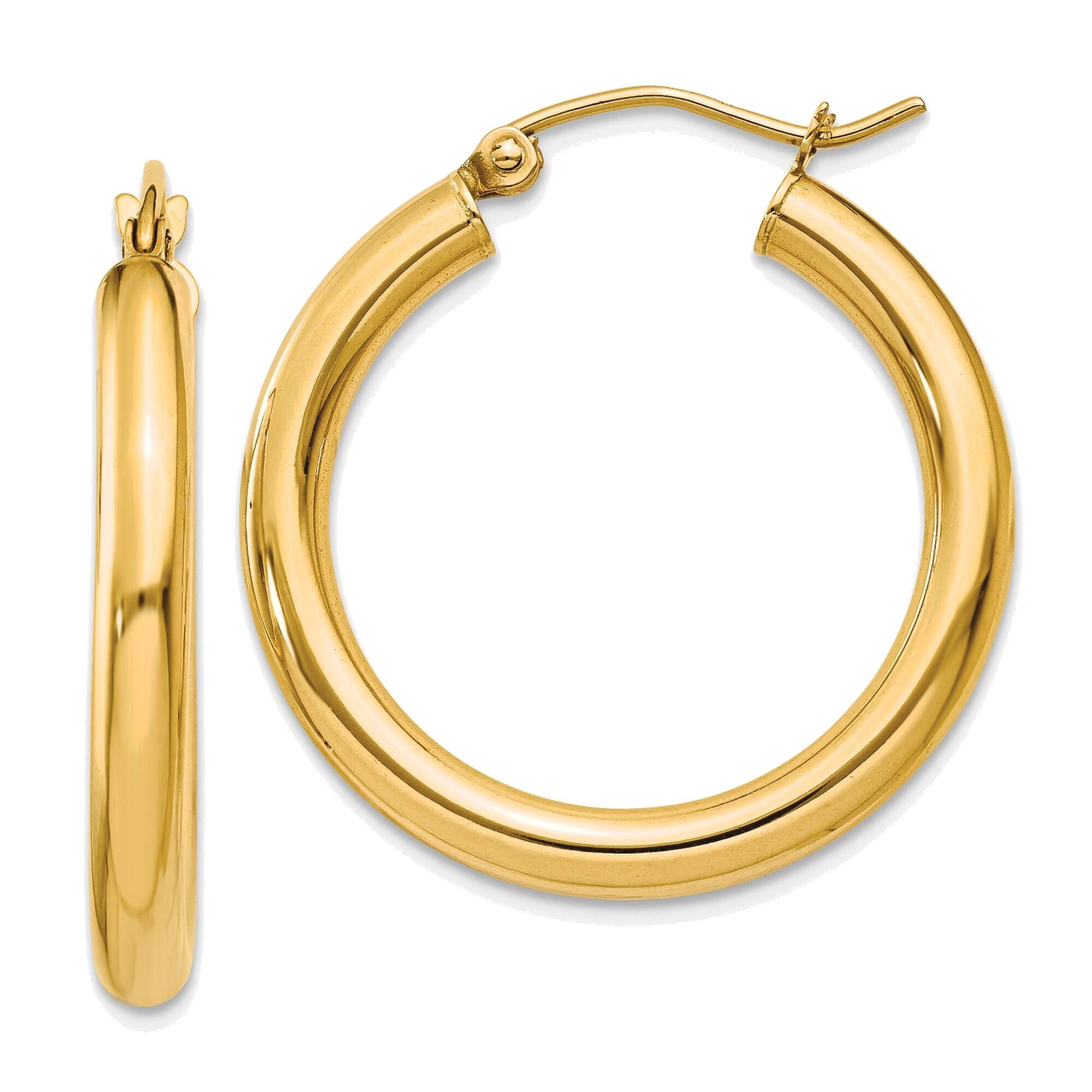14K Yellow Gold 3mm Lightweight Polished Tube Hoop Earrings for Women - Perfect for Everyday Wear, Date Night & Special Occasions
