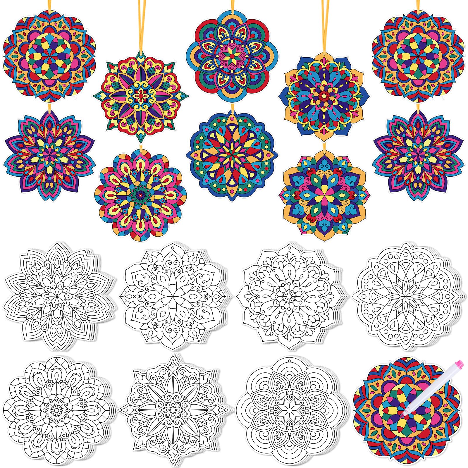 48 Pcs DIY Mandala Coloring Kit with Markers - Color Your Own Mandala Cards for Stress Relief, Home Decor, School Activities & Party Crafts | Creative Art Therapy for Adults & Seniors