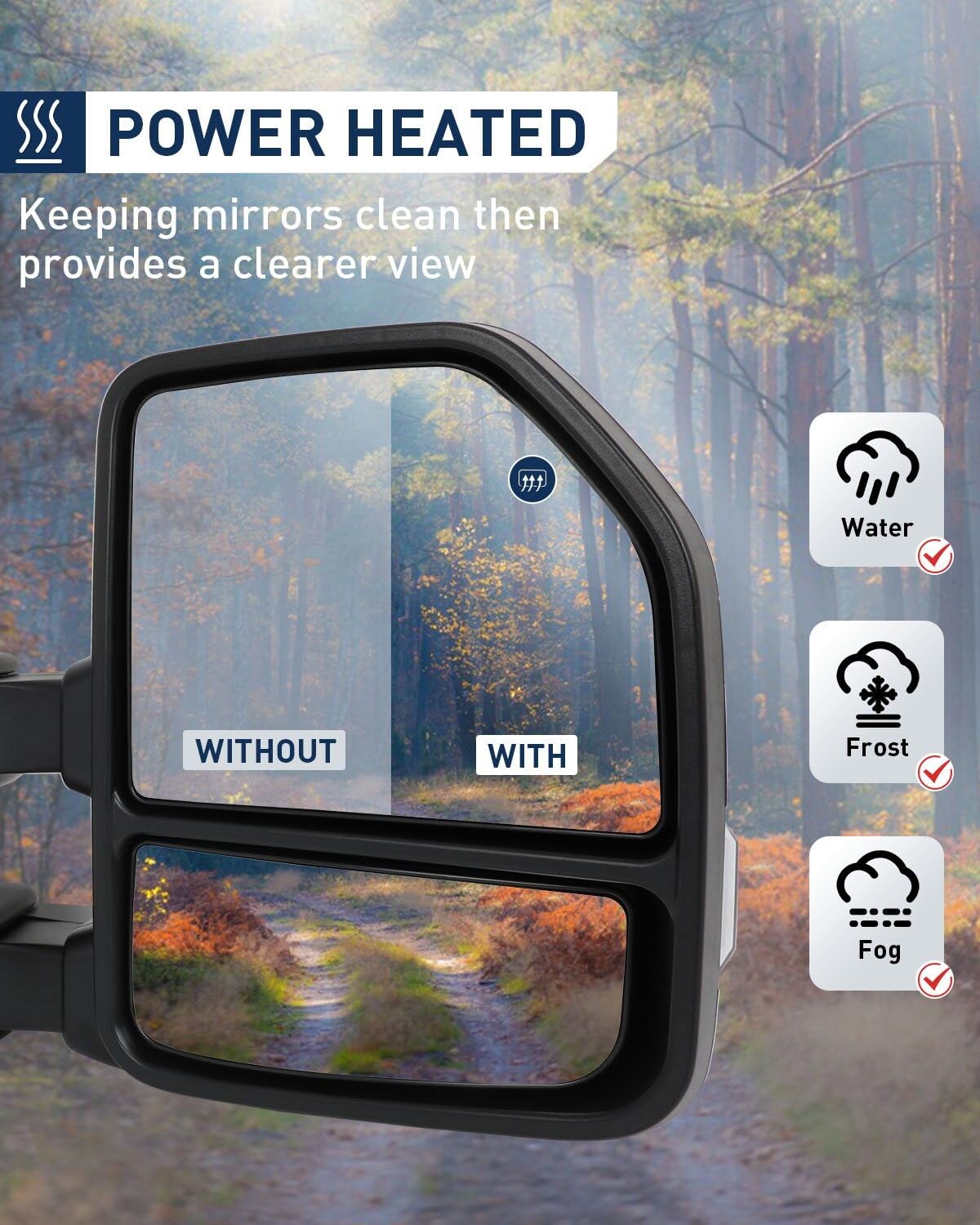 ECCPP Power-Adjustable Heated Towing Mirrors with Turn Signal & Puddle Light - Compatible with 2015-2017 Ford F150 Pickup Truck (Left & Right Side, Chrome Housing) - Perfect for Enhanced Visibility & Safety While Towing Trailers or Large Loads