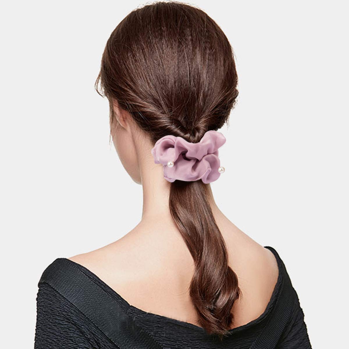 ASG 3-Pack Soft Satin Pearl Scrunchies - Elegant Hair Ties for Women & Girls (Perfect for School, Work, Parties & Everyday Use)