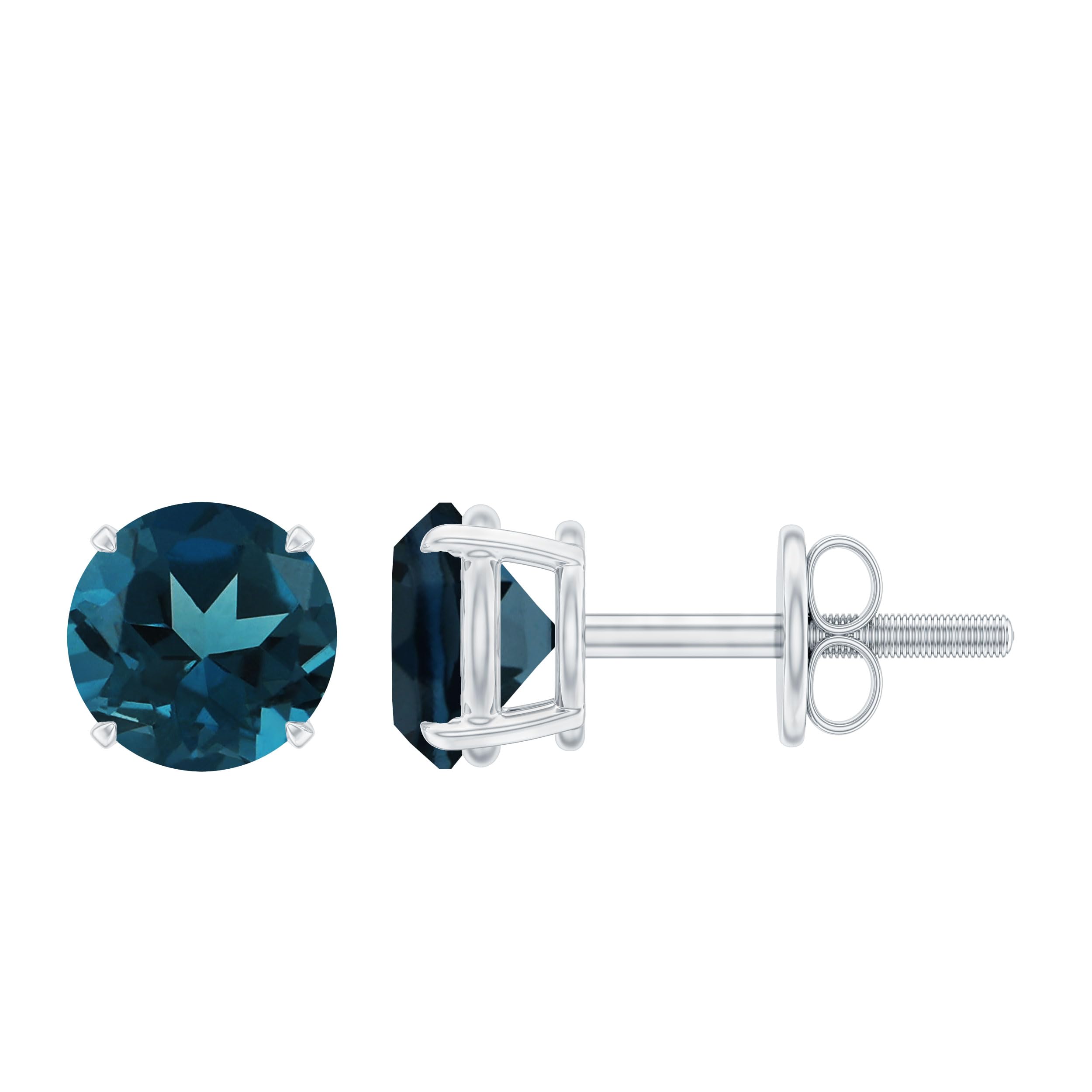 London Blue Topaz Solitaire Screw Back Stud Earrings - December Birthstone Jewelry, Elegant Gift for Women, Perfect for Birthdays, Anniversaries & Special Occasions