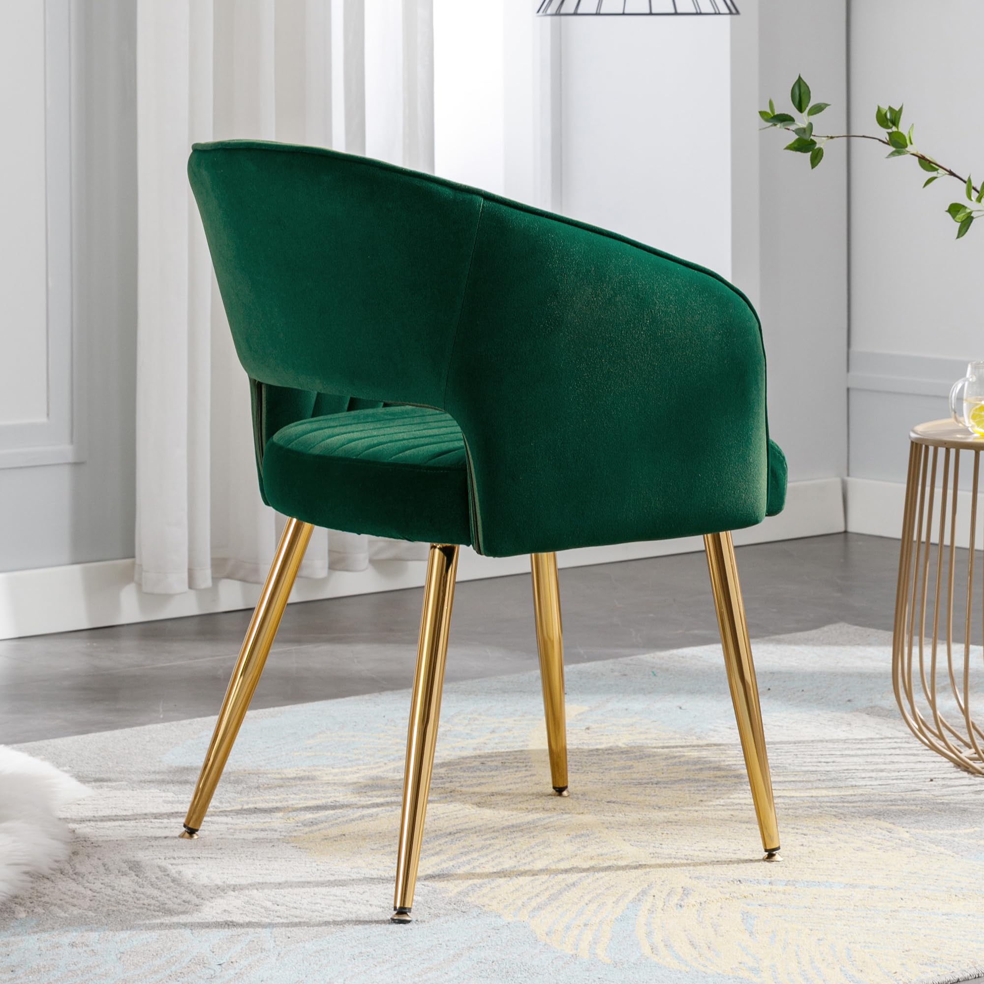 Velvet Desk Chair with Gold Legs - Modern Tufted Home Office Chair for Women, Ergonomic Computer Task Stool, Accent Armchair for Study & Living Room (Green) | Perfect for Remote Work, Gaming & Relaxation