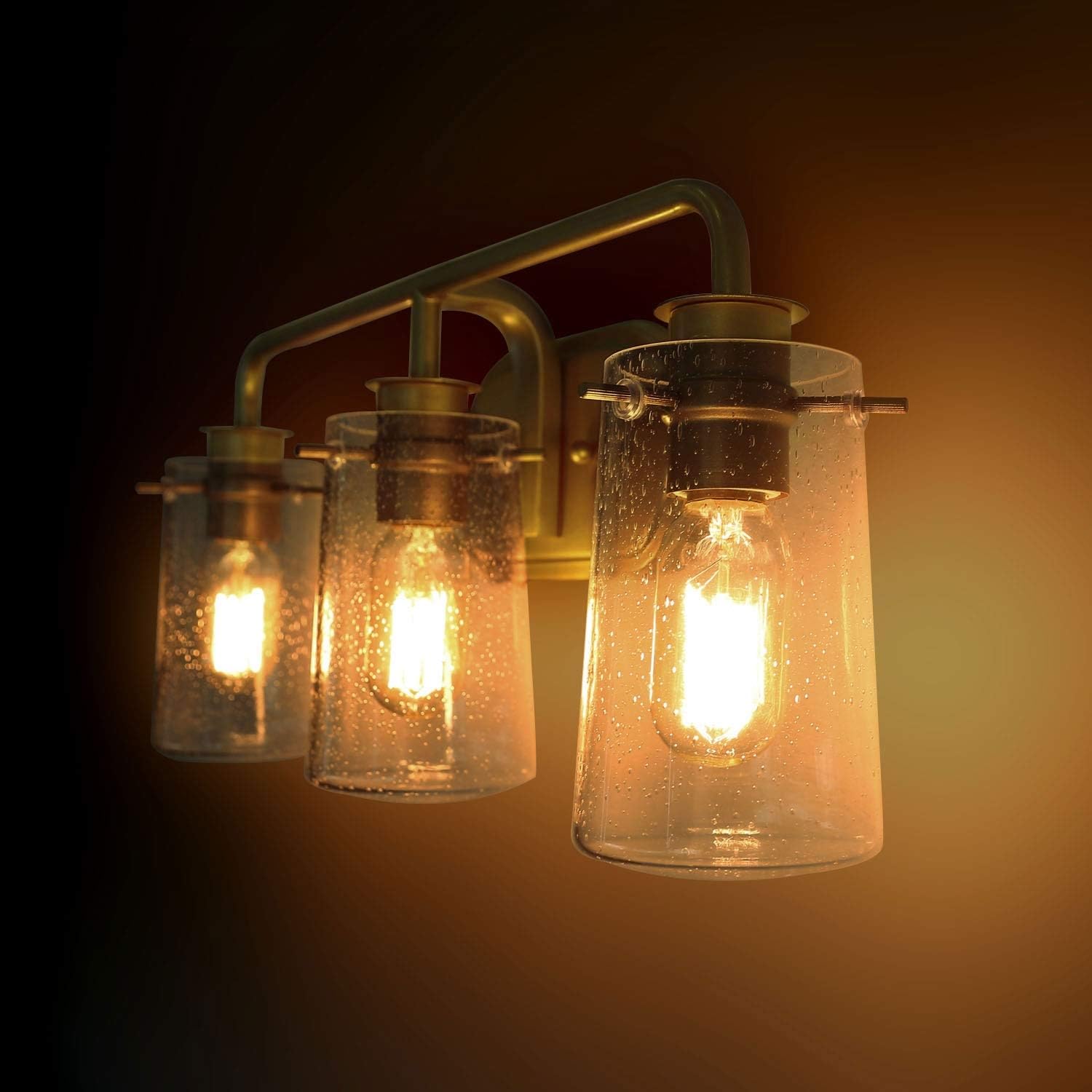 KSANA Gold Vanity Lights - 3-Light Modern Bathroom Light Fixture with Seeded Glass Shade for Elegant Bathroom & Dressing Room Lighting