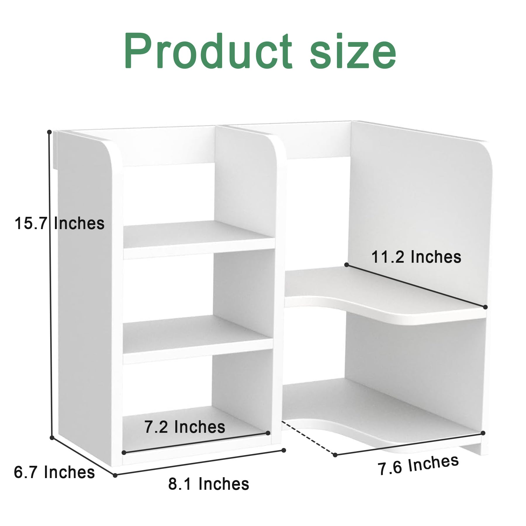 White Wooden Desk Shelf Organizer - Small Bookshelf & Accessories Storage Display Rack for Home Office, Dorm Room | Freestanding Mini Desk Hutch | Perfect for Organizing Books, Stationery & Decor (ZJ-X-1)