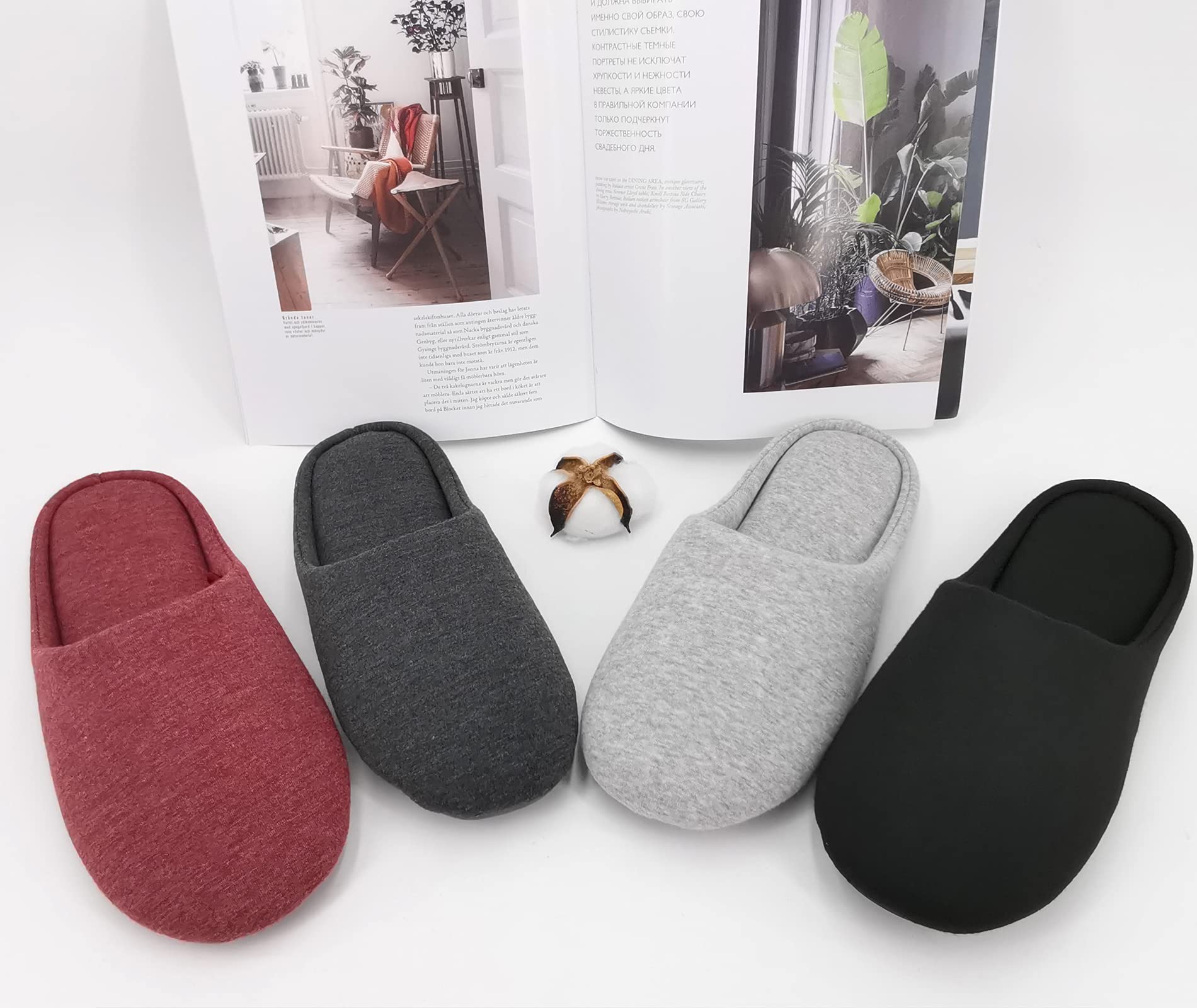 Women's Comfortable Cotton House Slippers - Lightweight Washable Memory Foam Indoor Slippers with Non-Slip Rubber Soles for Bedroom, Lounge & Home Relaxation