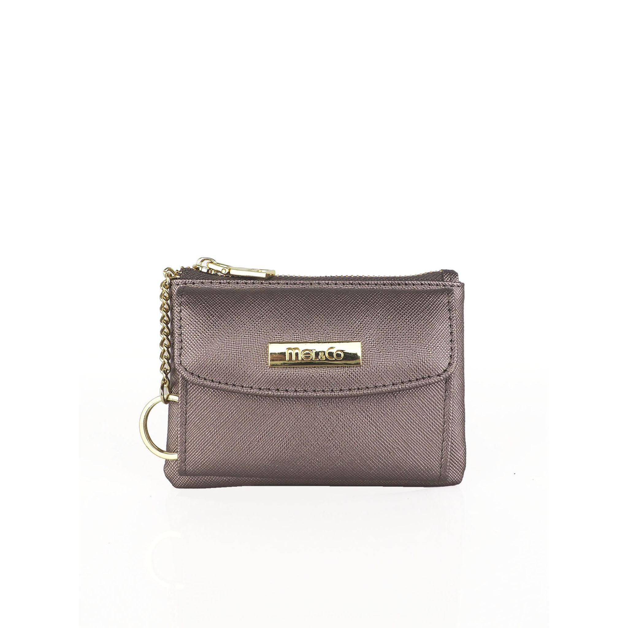 Mel&Co Saffiano Leatherette Front Flap Pocket Pouch with Keyring - Slim Wallet for Men & Women - Perfect for Credit Cards, Cash, and Keys - Ideal for Travel, Work, and Everyday Use