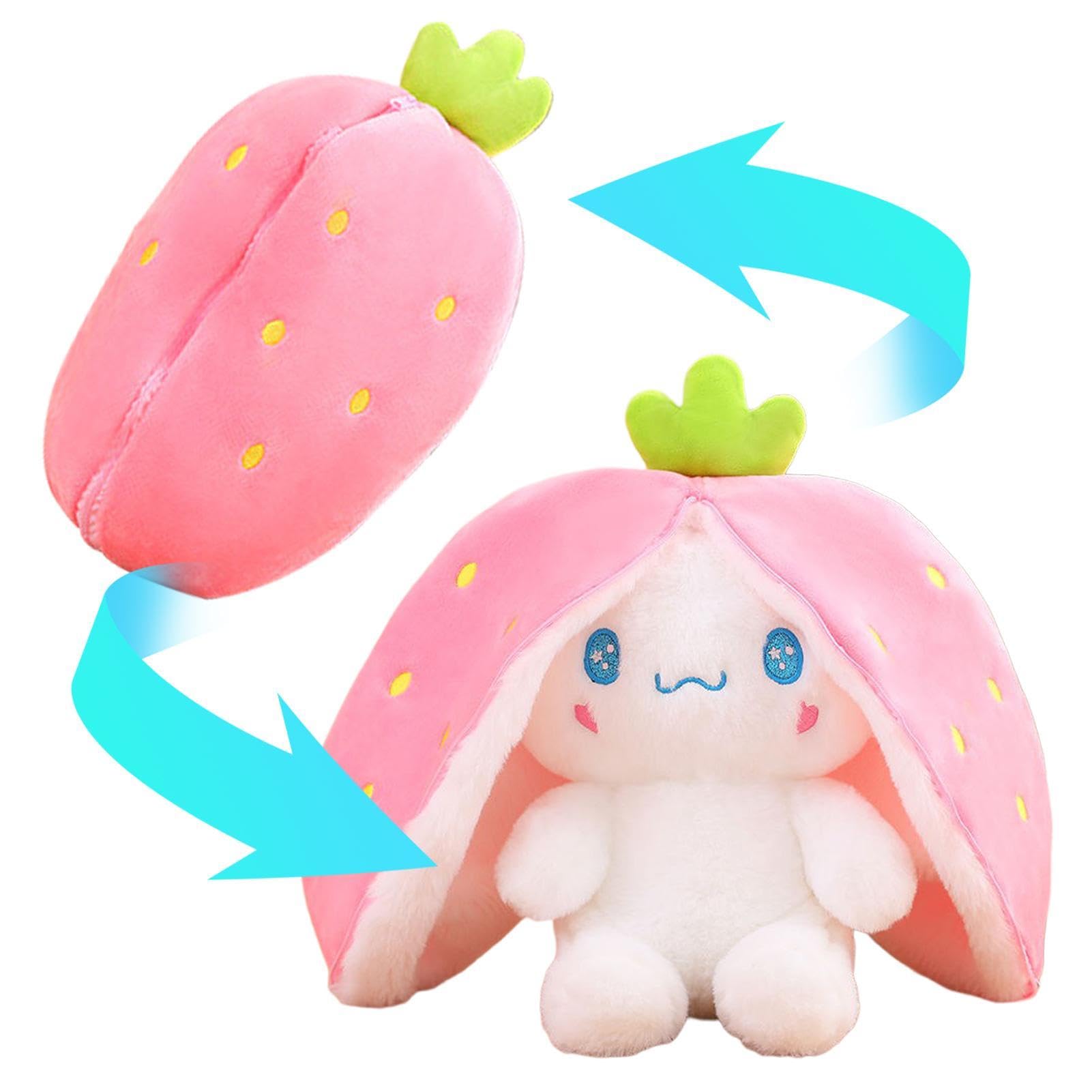 Soft Plush Strawberry Stuffed Dog Toy - Cute Fluffy Double-Sided Zipper Stuffed Animal for Kids - Perfect for Nursery Decor, Birthday Gifts & Cuddling Companion (Girls & Boys)