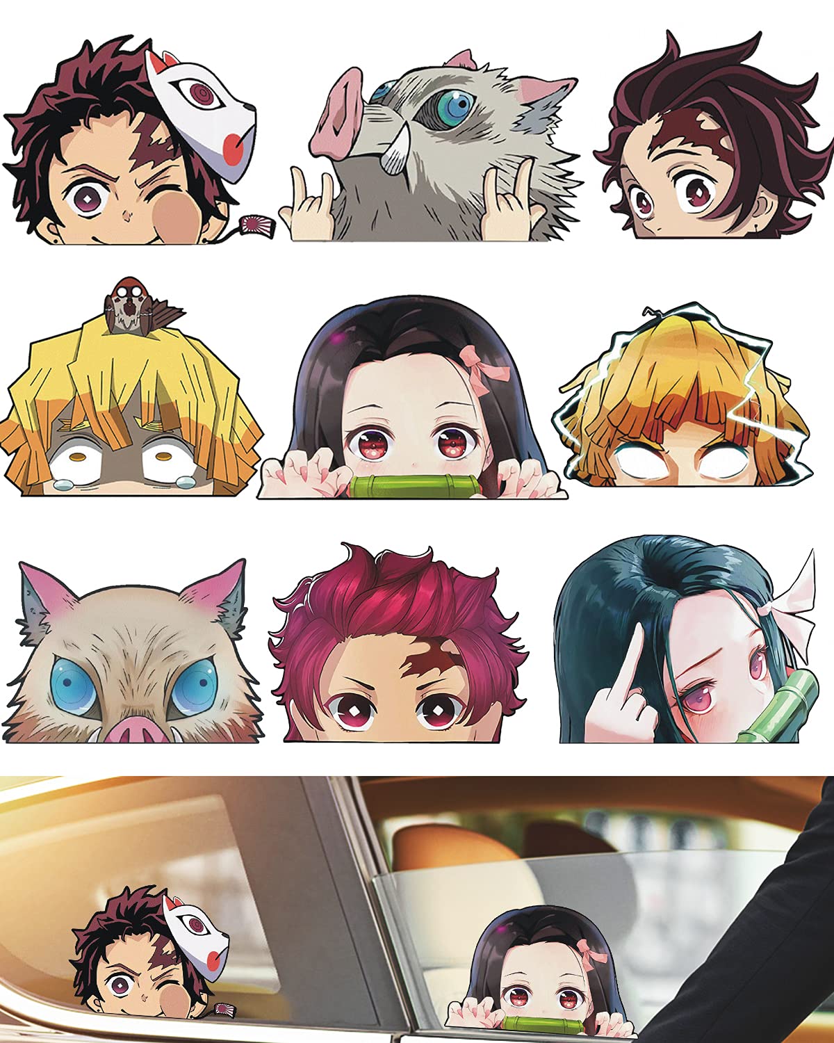 Ymsuxue Anime Car Decals 9pcs - Demon Slayer Windshield Stickers, Waterproof Vinyl Decals for Cars, Trucks & Motorcycles | Perfect for Anime Fans & Car Enthusiasts