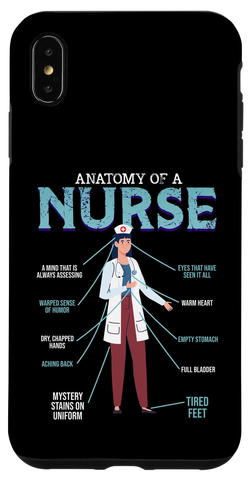 iPhone XS Max Case - Anatomy of a Nurse Design - Durable Protective Cover for Nurses & Medical Professionals - Perfect for Hospitals, Clinics & Healthcare Workplaces