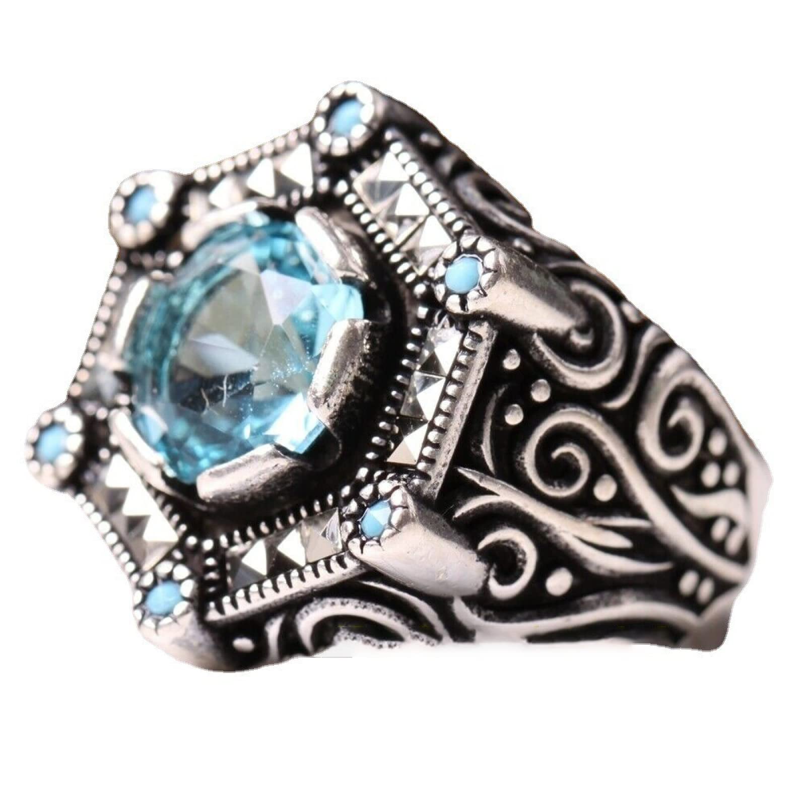 **Hip Hop Ring for Men - Stainless Steel Blue Gemstone Vintage Ring for Hip Hop Lovers - Perfect for Concerts, Parties & Streetwear Fashion**