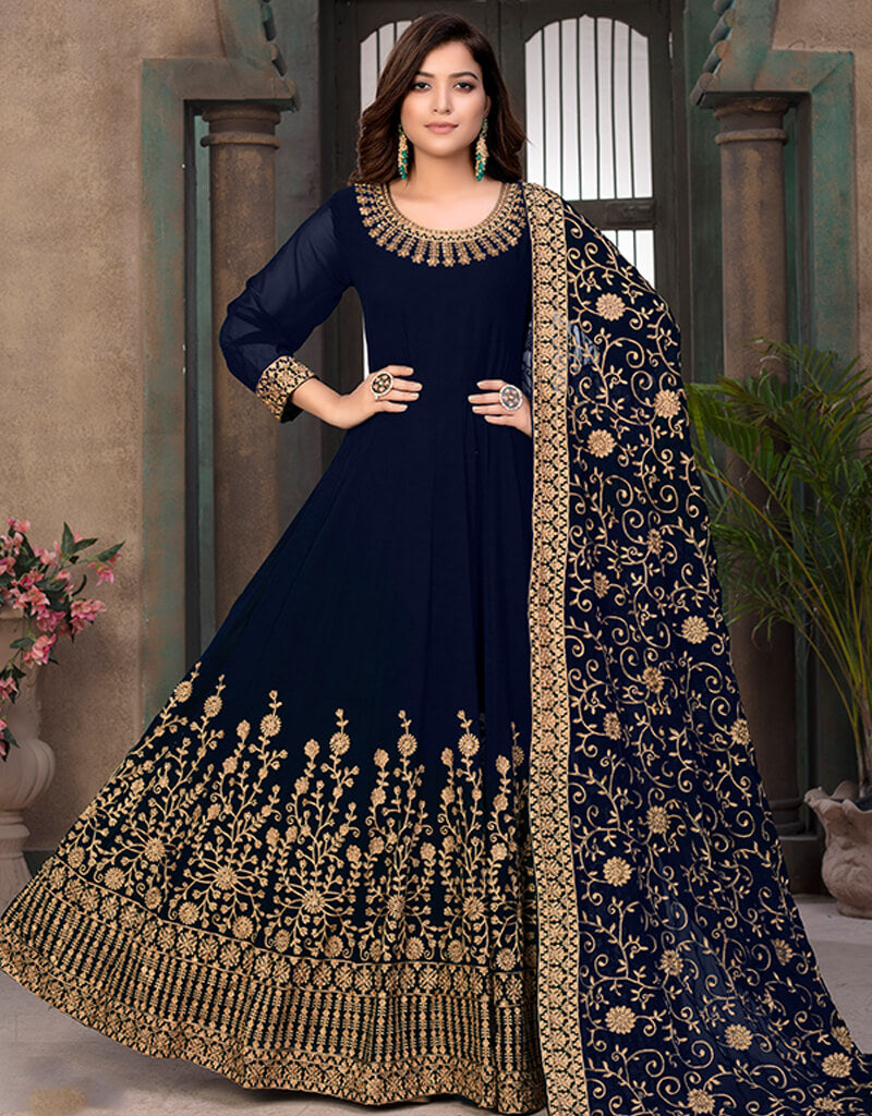 Elegant Blue Faux Georgette Anarkali Dress for Women - Perfect for Weddings, Parties & Festive Occasions