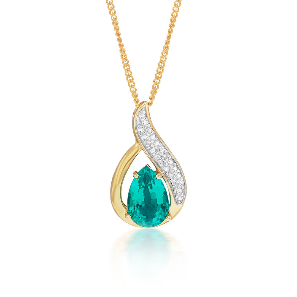 9ct Gold Created Emerald & Diamond Pendant Necklace for Women - Elegant Jewelry Gift for Birthday, Anniversary & Special Occasions