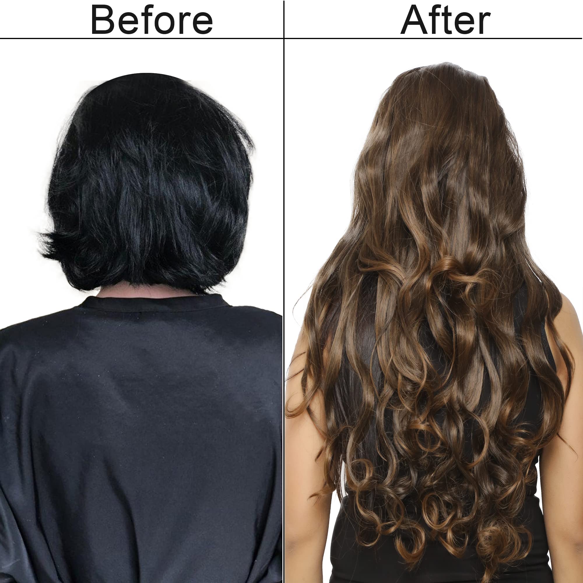 FLUSHIA 24-26 Inches Synthetic Hair Extensions & Wigs for Women - Dark Brown Straight & Curly Step Cut Clip-in Extensions with 5 Clips | Natural Looking No Shine Synthetic Hair for Daily Wear, Parties & Cosplay
