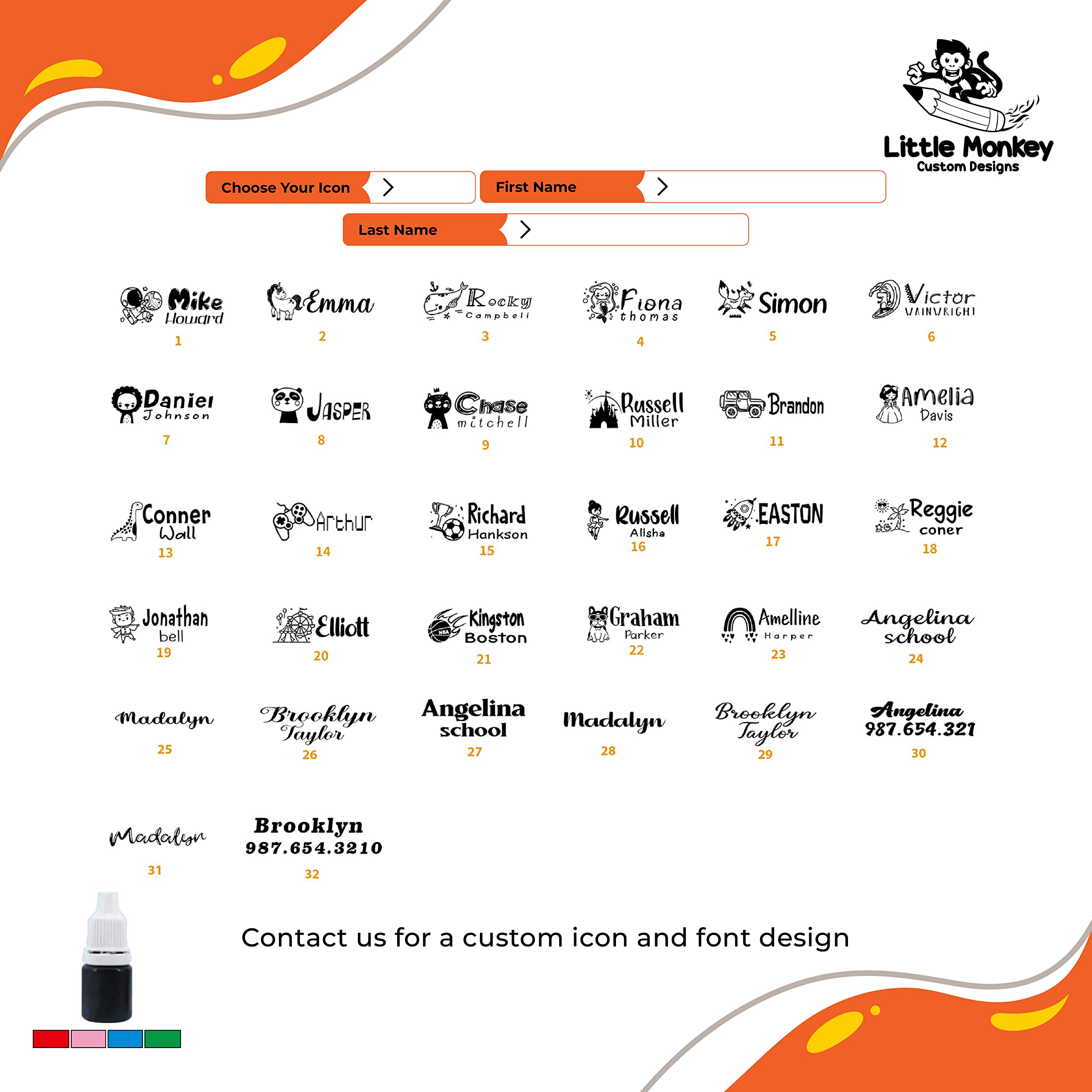 Personalized Self-Inking Name Stamp for Kids Clothing - 32 Custom Designs - Perfect for Labeling School Uniforms, Daycare Clothes & Camp Essentials
