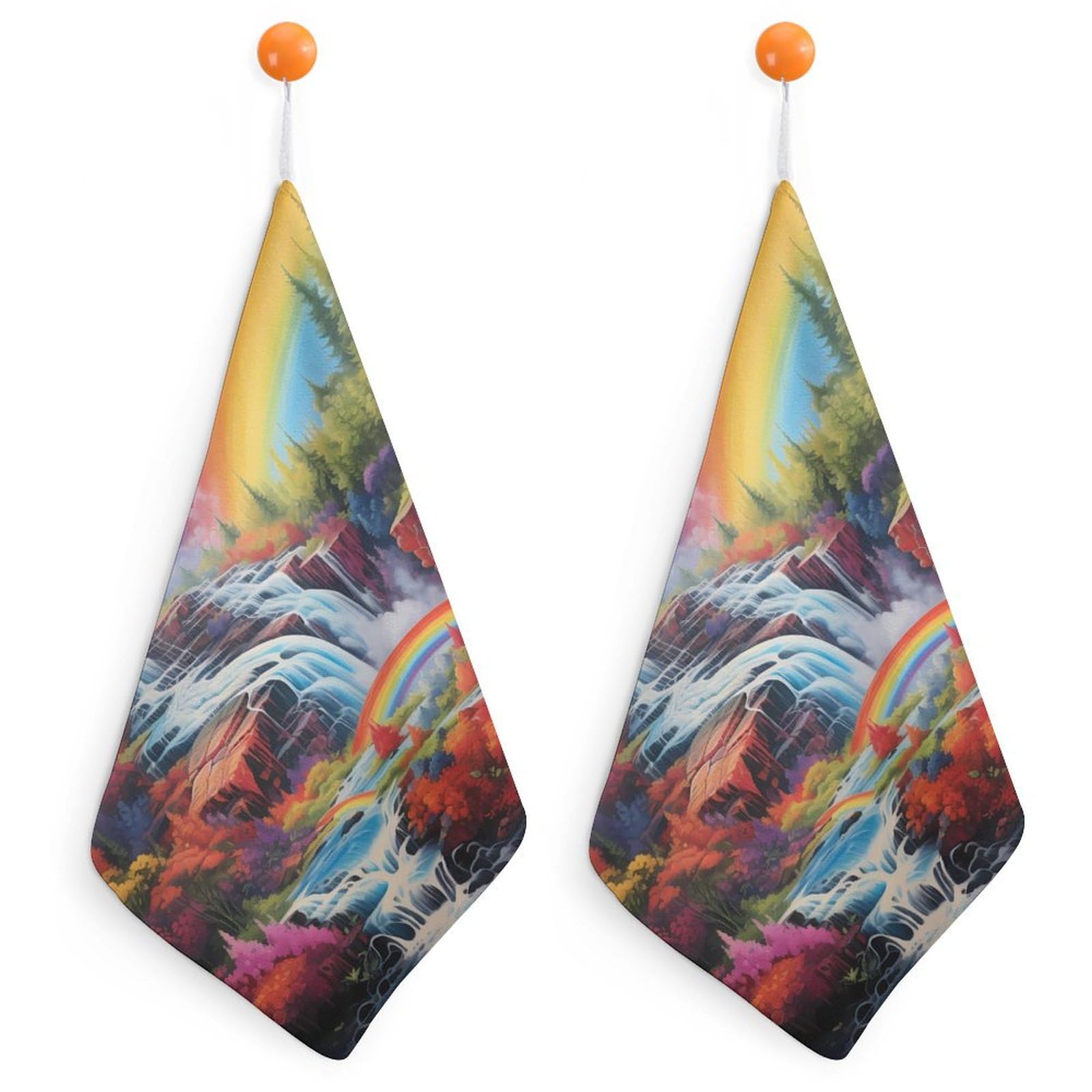 Rainbow Cascade Cute Hanging Hand Towel with Loop - Soft & Highly Absorbent 12x12 Inch Bath & Kitchen Towels - Perfect for Bathroom, Kitchen, RV & Dorm Decor