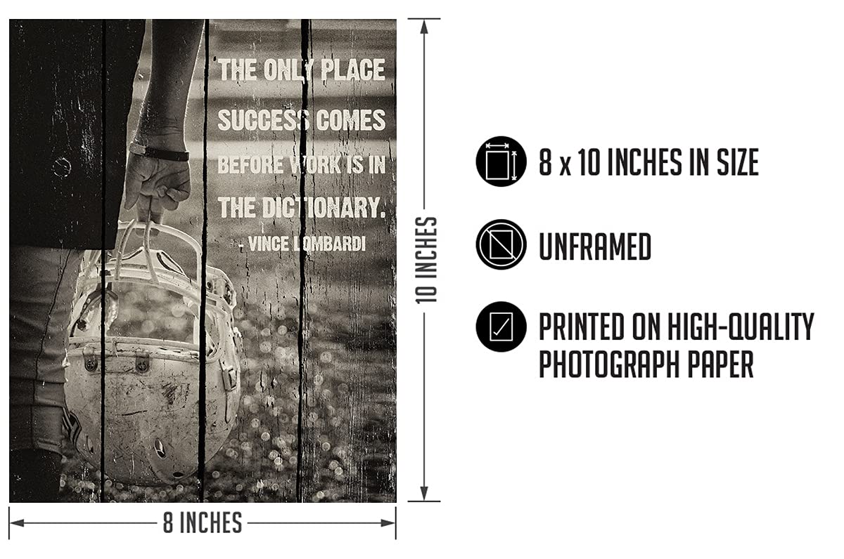 Govivo Motivational Wall Art Print - Vince Lombardi Quote 'The Only Place Success Comes Before Work Is In The Dictionary' - 8x10 Unframed Photo Paper Decor for Office, Home & Gym Inspiration
