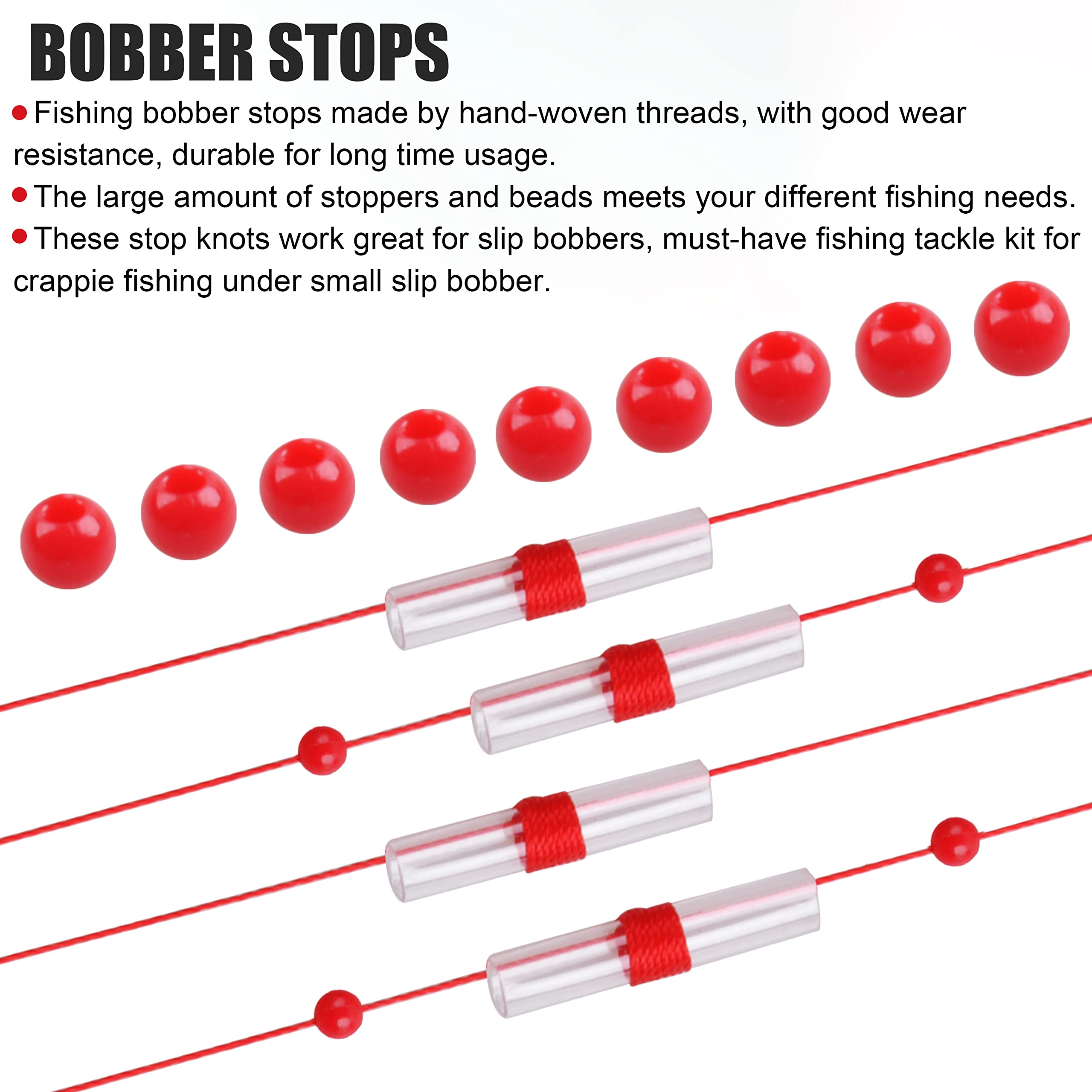 OROOTL Slip Bobber Stops and Beads Kit - 50pcs Fishing Float Stops, Slip Knots & Plastic Beads for Crappie, Bass, Trout - Saltwater & Freshwater Fishing Accessories - Perfect for Bobber Fishing, Ice Fishing and Kayak Angling