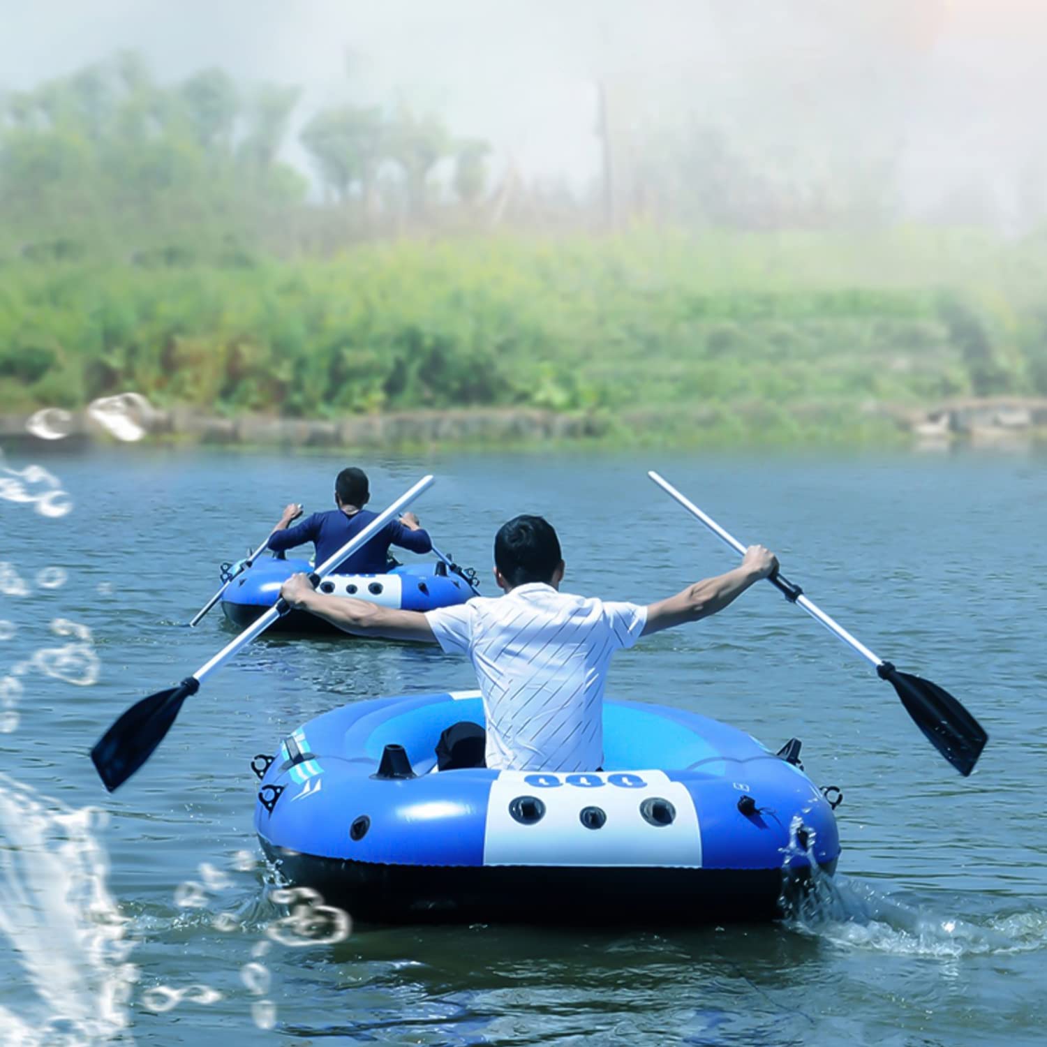 **YUEWO Inflatable Boat - 2-4 Person PVC Kayak Dinghy, Heavy-Duty Fishing & Touring Air Raft with 2 Oars - Perfect for Water Sports, Fishing, Camping & Family Outings**