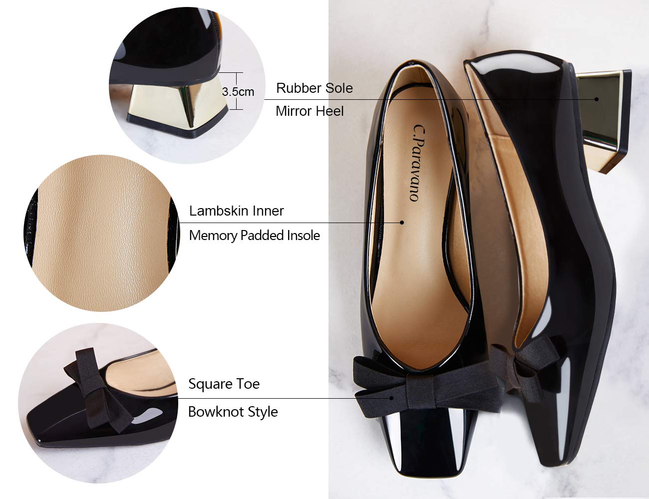 C.Paravano Women's Low Heel Pumps - Comfortable Block Heel Dress Shoes for Work, Office & Special Occasions | Classic Pointed Toe Pumps for Women