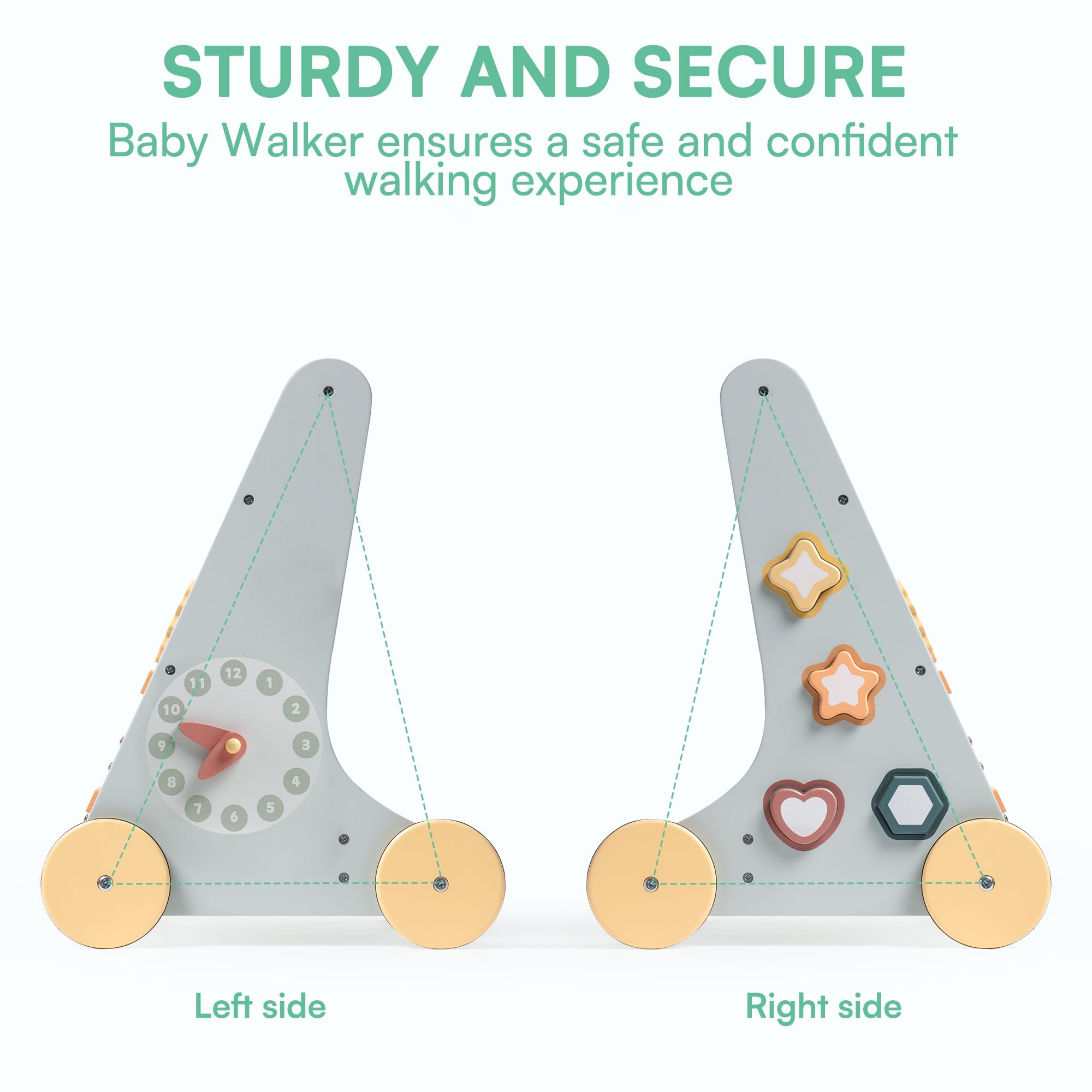 ROBOTIME Wooden Baby Walker Push Toy with Wheels - Montessori Learning Walking Assistant for Toddlers Boys & Girls - Perfect for First Steps & Indoor Playtime