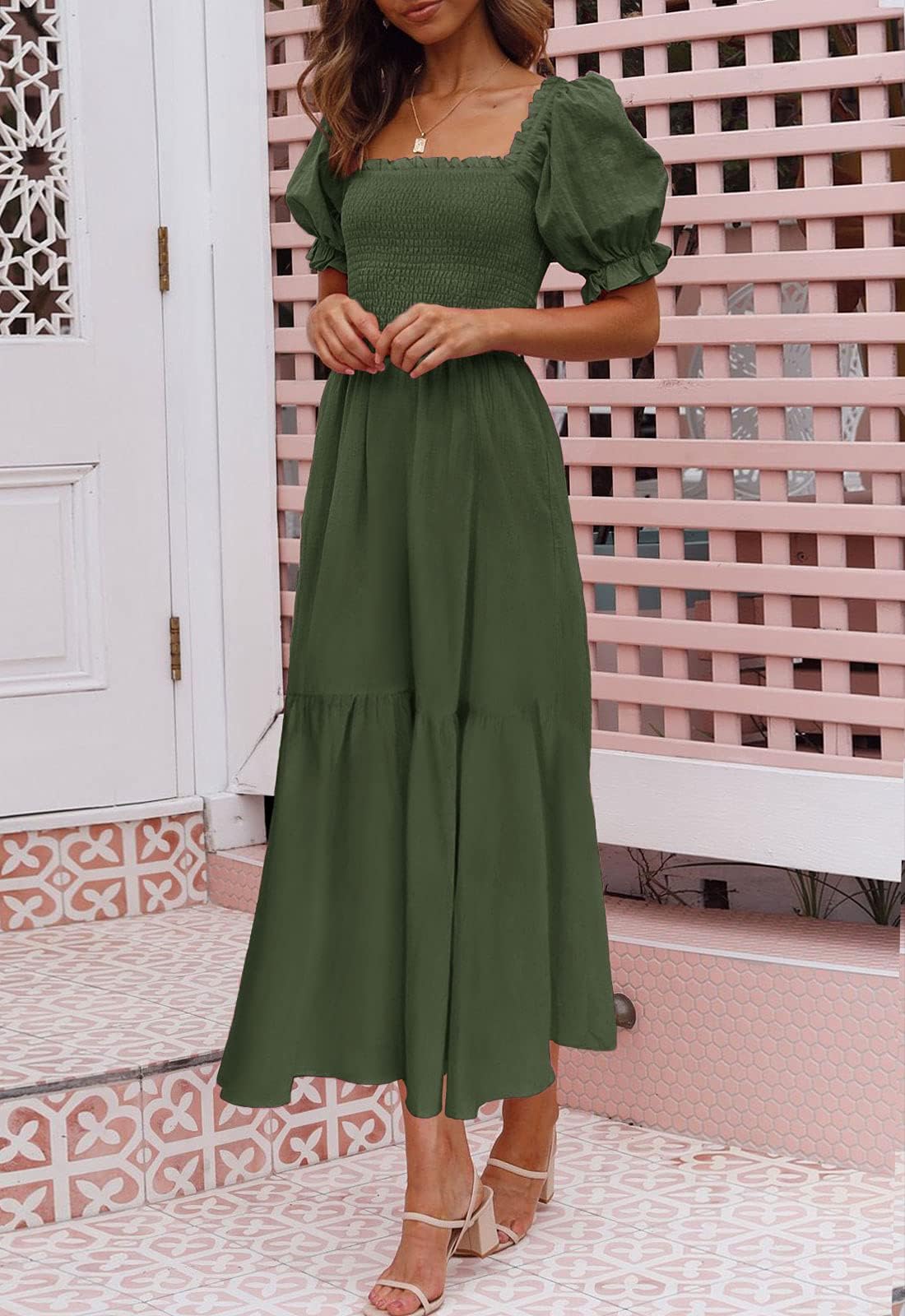 ZESICA Women's 2025 Summer Floral Maxi Dress - Boho Square Neck Ruffle Swing Beach Dress for Vacation, Wedding Guest & Outdoor Parties