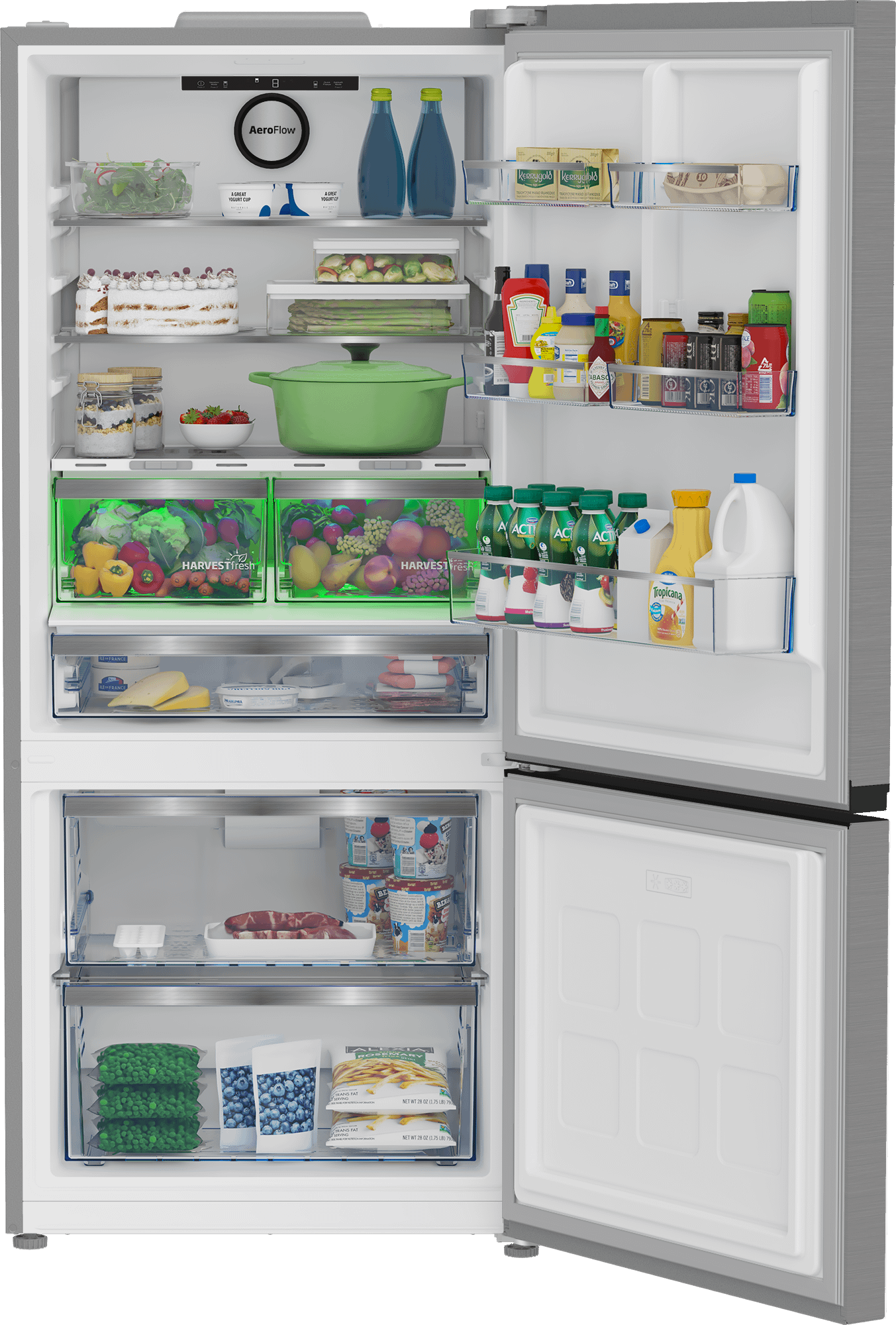 Beko BFBF30116SS 30 Inch Bottom Freezer Refrigerator - Energy Efficient Stainless Steel French Door Fridge for Kitchen, Home & Office Use
