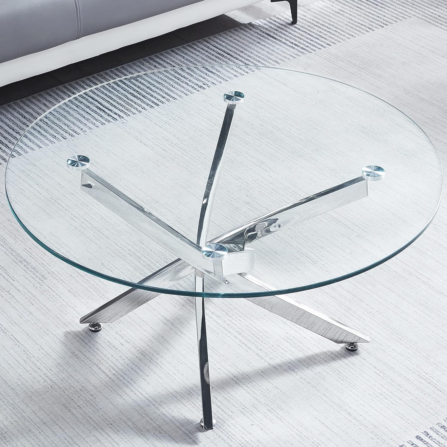 2-Piece Luxury Living Room Set - Clear Tempered Glass Round Coffee Table & Silver End Table with Stainless Steel Frame for Apartment, Home Office | Perfect for Small Spaces, Modern Decor & Entertaining Guests