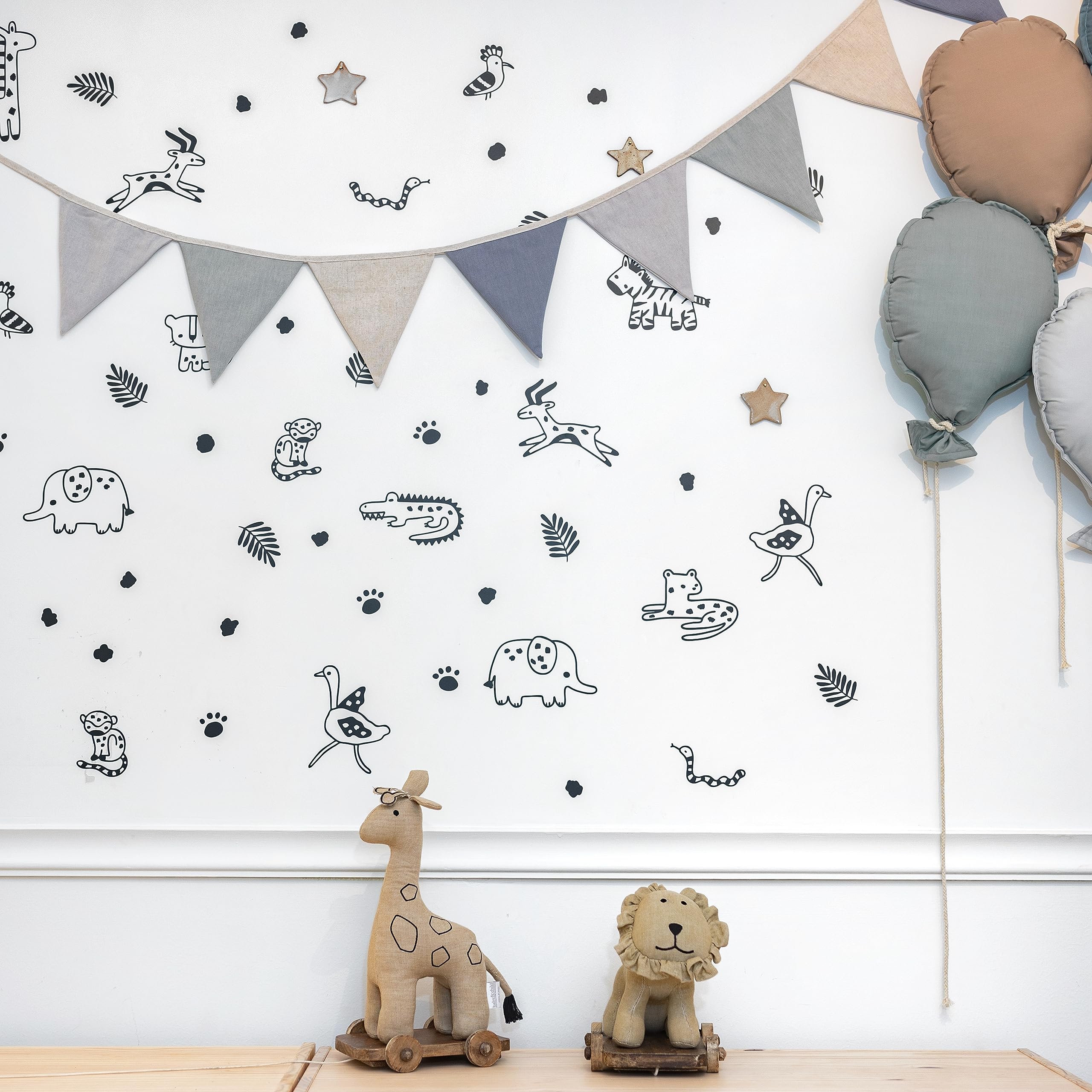 68-Piece Safari Jungle Animals Wall Decals - Peel & Stick Vinyl Wall Stickers for Kids Room, Nursery & Living Room Decor (Black) | Perfect for Baby Bedroom Themes & Playroom Wall Art