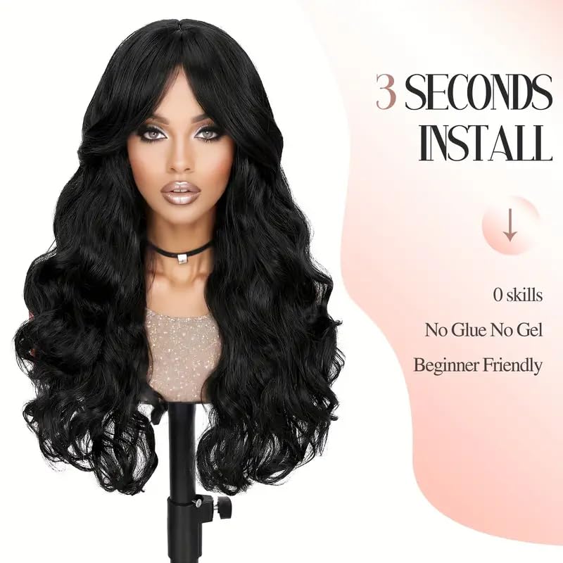 Natural Looking 26 Inch Wavy Long Synthetic Hair Wig for Women | Centre Parting Curly Wig with Wig Cap & Comb | Perfect for Alopecia, Chemotherapy & Everyday Styling | Heat Resistant & Lightweight for All-Day Comfort