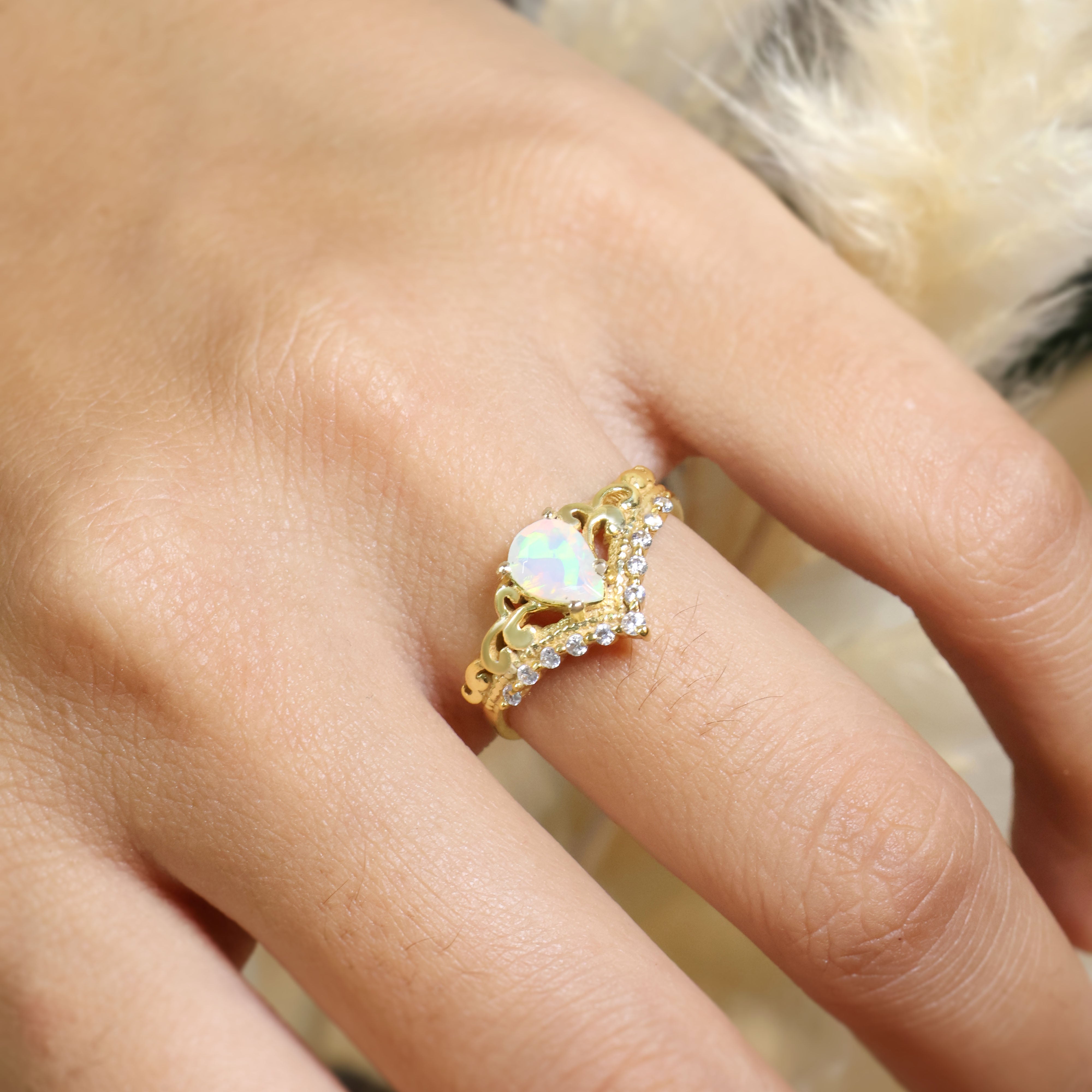 White Ethiopian Opal Gemstone Crown Style Ring – Elegant Silver Jewelry for Women, Perfect for Weddings, Parties & Special Occasions