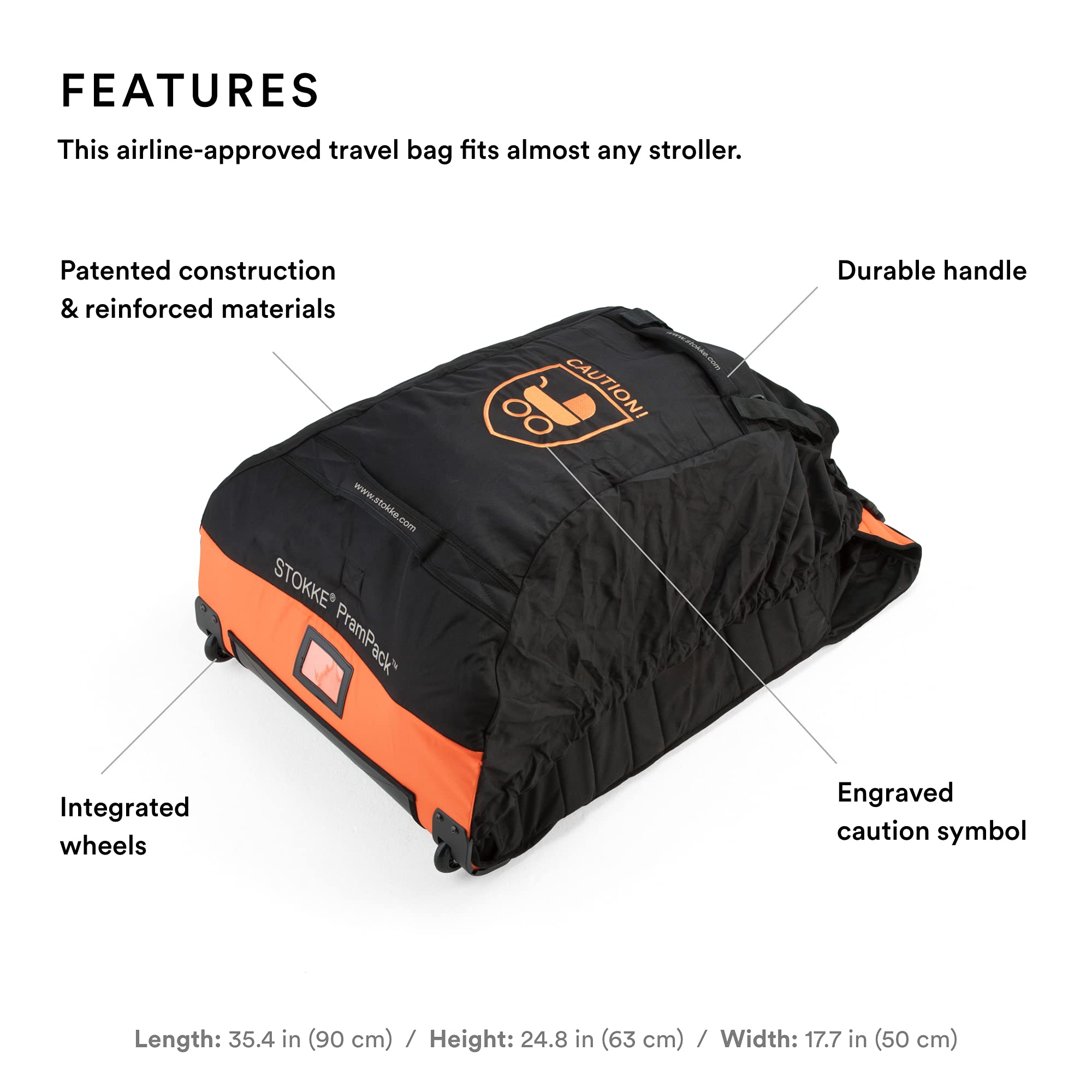 Stokke PramPack Travel Stroller Cover - Lightweight & Compact Black & Orange Protector for Most Strollers - Perfect for Airplane, Car & Storage Protection