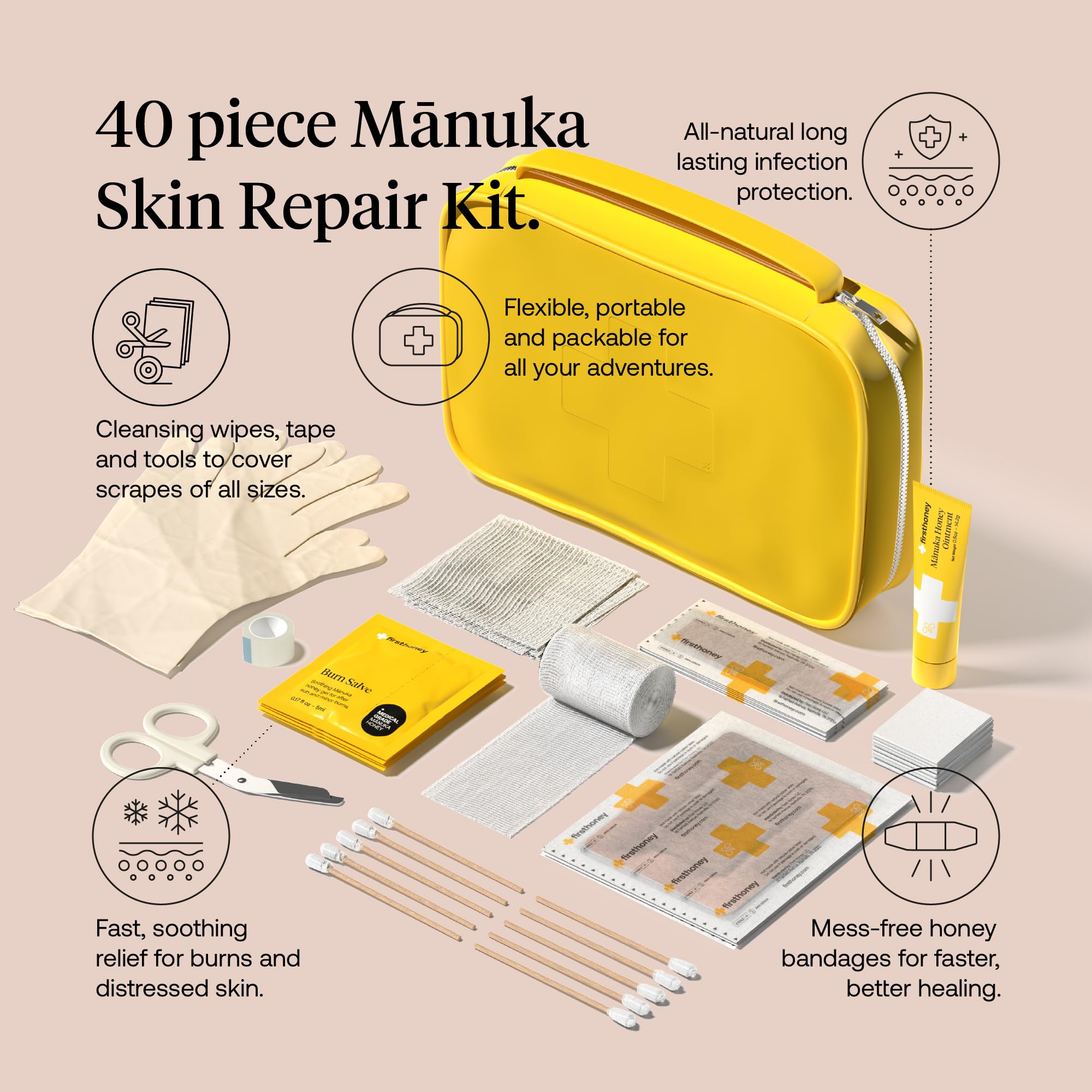 Manuka Honey First Aid Kit - 40pc for Home & Travel Wound Care