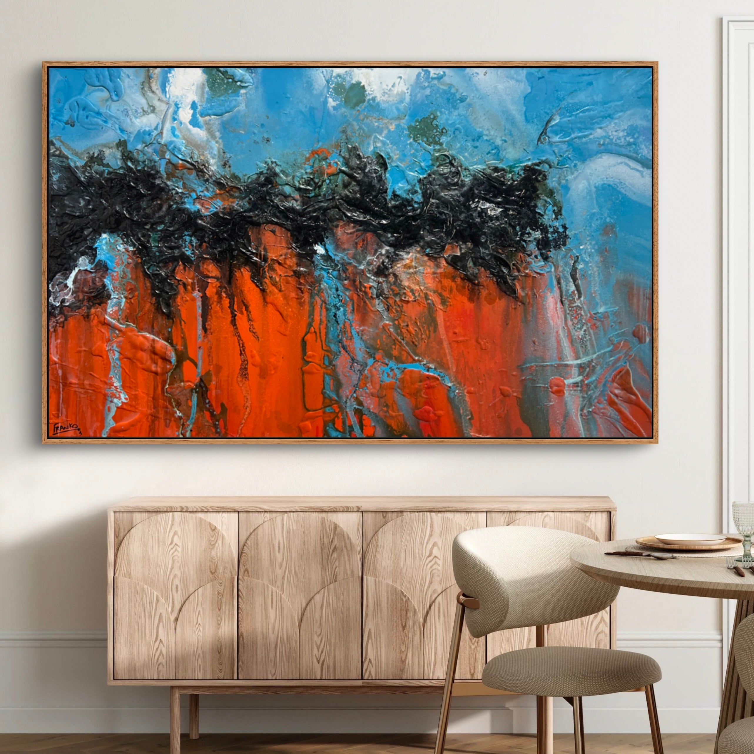 Outback Stay 160cm x 100cm Orange Blue Textured Abstract Canvas Wall Art - Perfect for Living Room, Bedroom & Office Decor