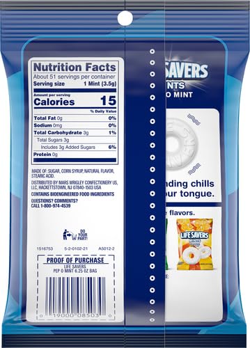 Life Savers Pep-O-Mint Hard Candy Bag - 6.25 oz (177g) Refreshing Breath Mints for Office, Travel & After Meals