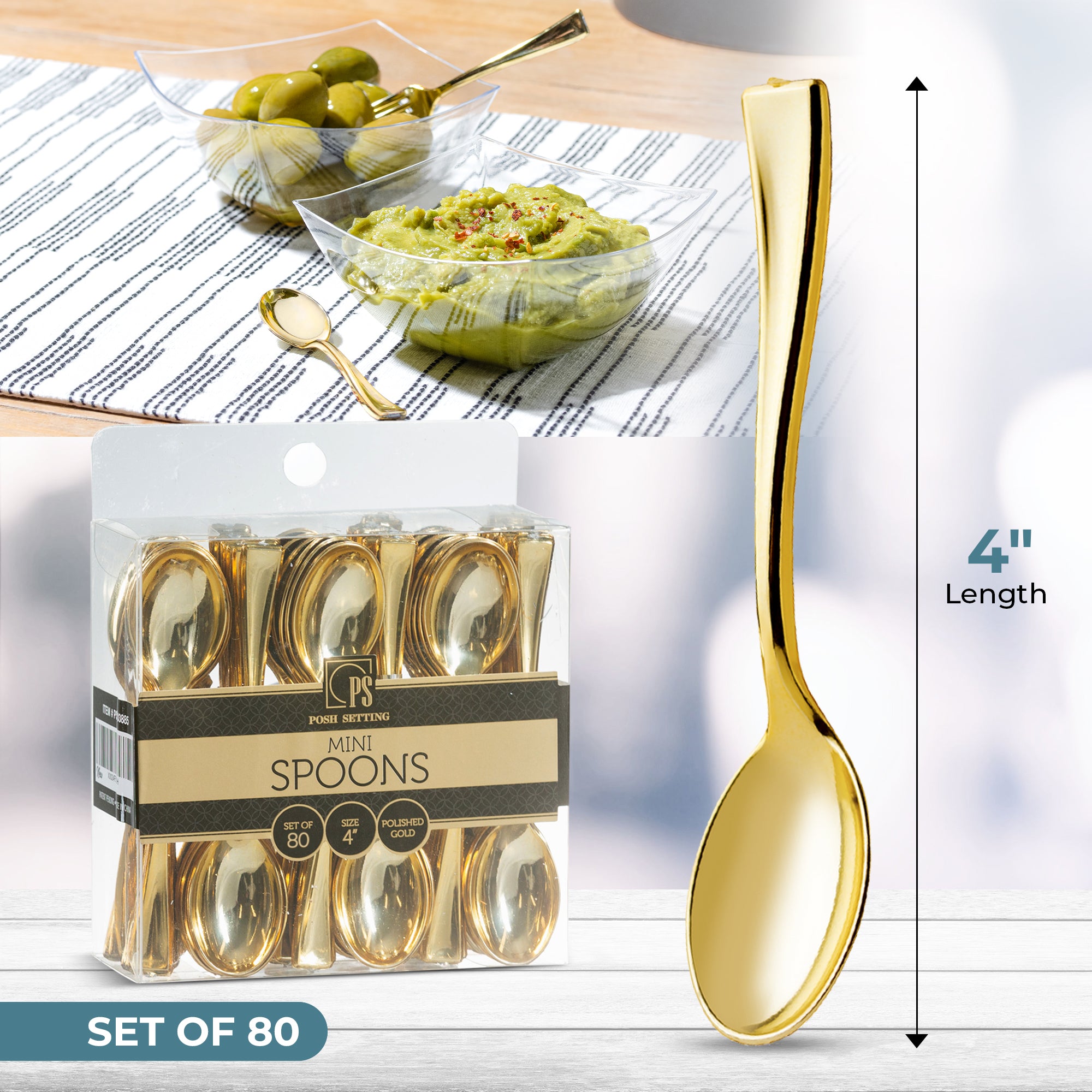4 Inch Mini Gold Plastic Tasting Spoons - 24 Pack Small Sampling Spoons for Ice Cream, Desserts, Coffee Tasting, Parties & Catering Events