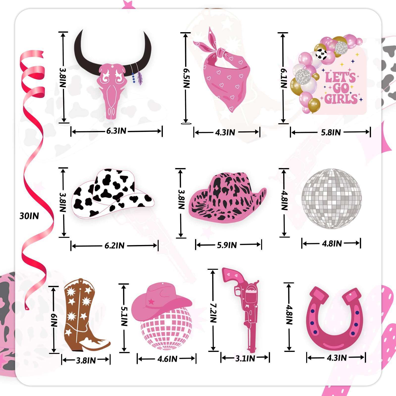 30PCS Pink Cowgirl Party Decorations Set - Western Themed Hanging Swirls & Foil Decor for Bachelorette, Baby Shower & Birthday Parties | Perfect for Last Rodeo, Disco & Cowgirl Themed Events