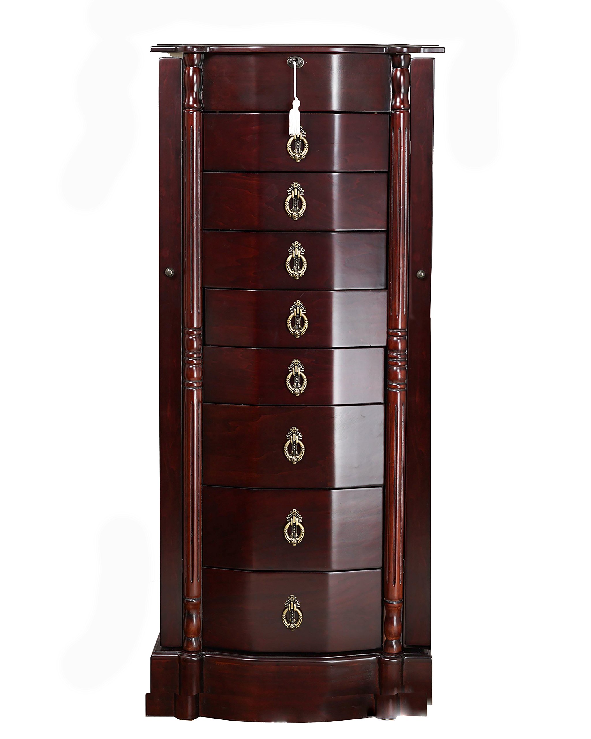 Francesca Jewelry Armoire - Antique Style Locking Jewelry Storage Organizer with Cherry Finish - Perfect for Bedroom, Closet & Vanity Organization