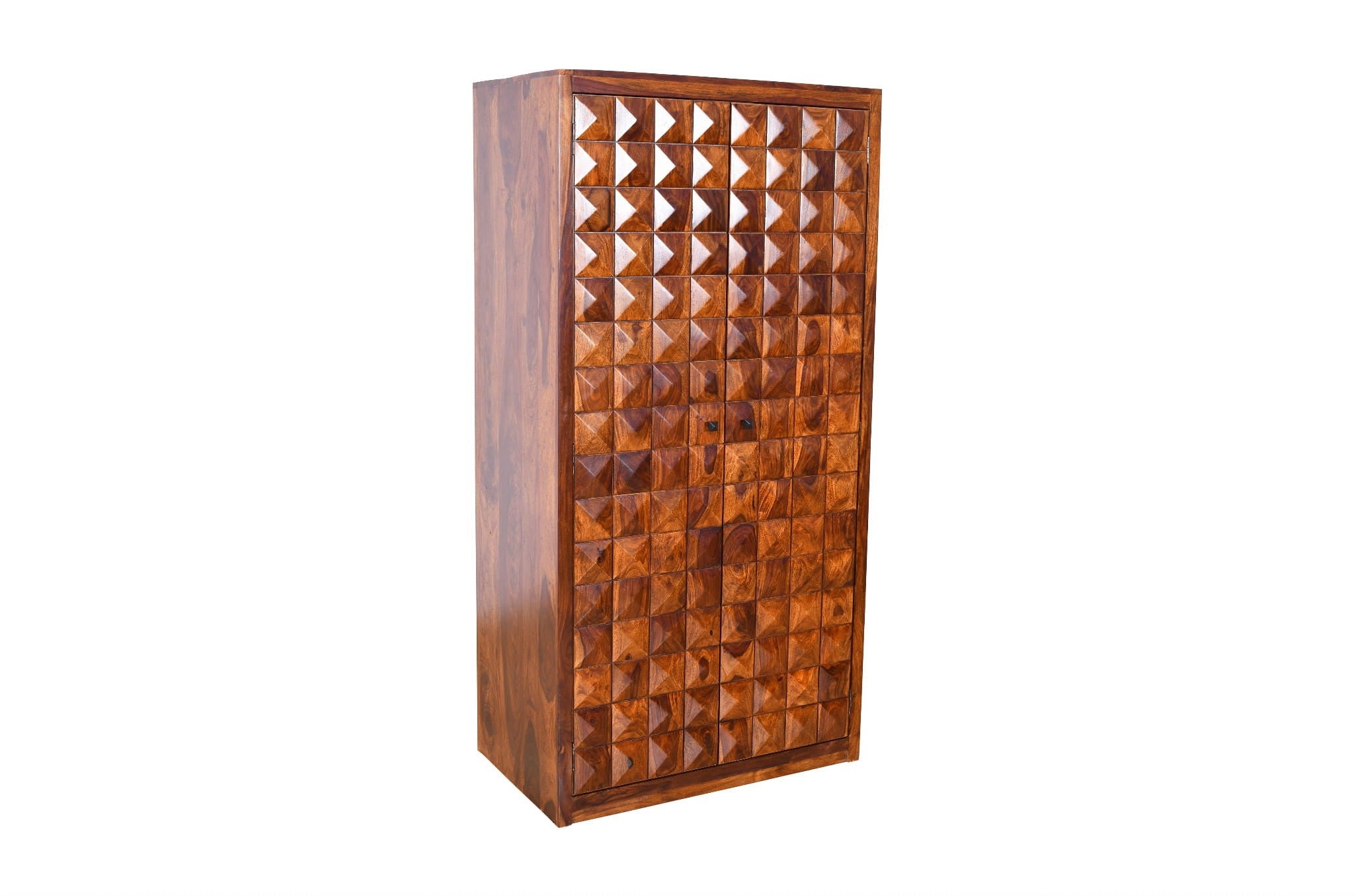 Premium Solid Sheesham Wood Wardrobe Cabinet - Handcrafted Indian Diamond Design - 100x50x200cm (39x20x79 inches) - Luxury Bedroom Storage for Clothes, Shoes & Accessories