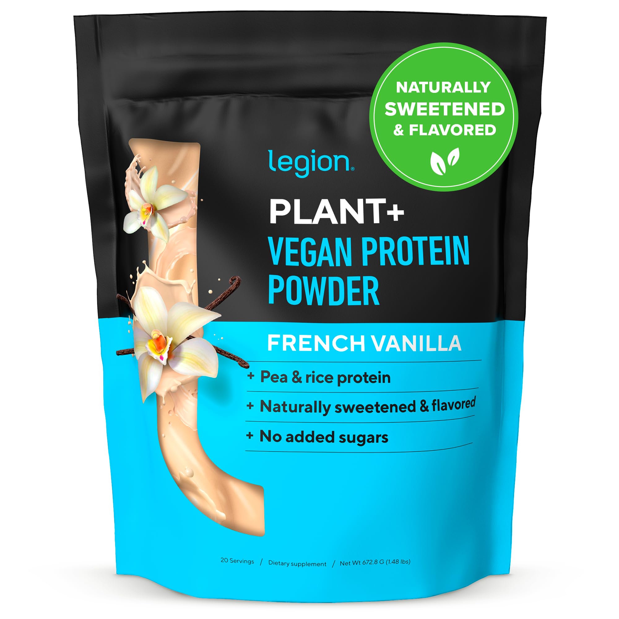 LEGION Plant+ Vegan Protein Powder, Vanilla - Rice & Pea Protein Blend | Gluten Free, Non-GMO, Naturally Sweetened | 20 Servings | Perfect for Post-Workout Recovery, Smoothies & Healthy Baking